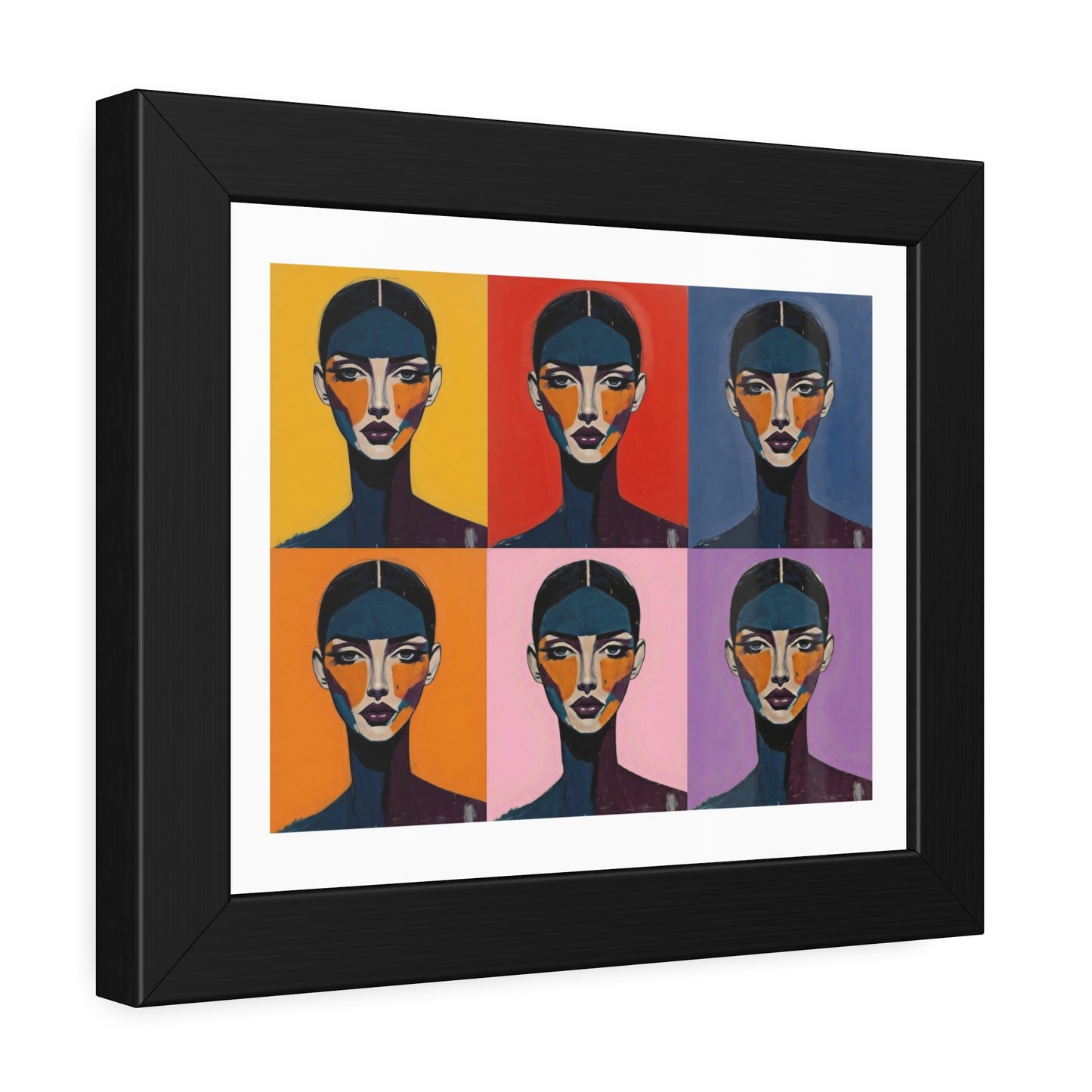 Pop Art Portrait Framed Poster — Colorful Six-Panel Modern Wall Art