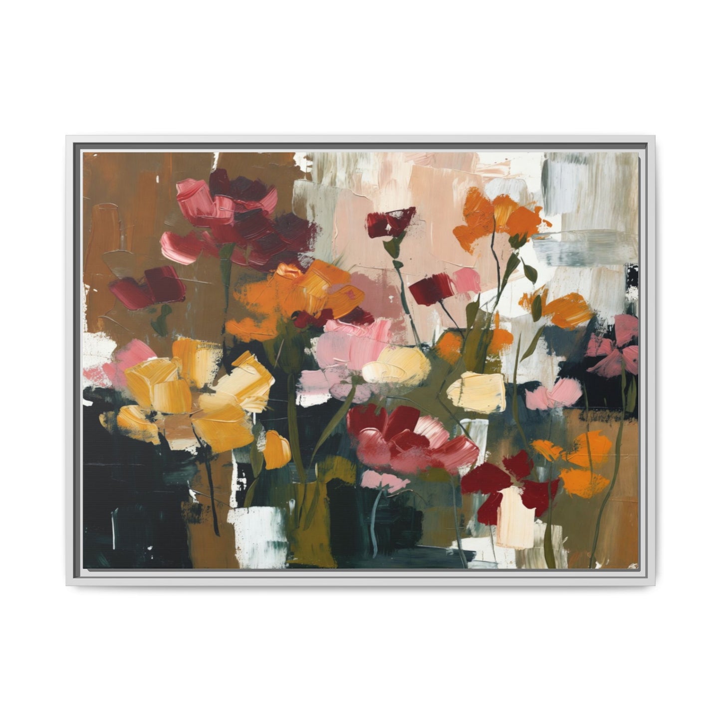 Framed Matte Canvas Floral Abstract Wall Art