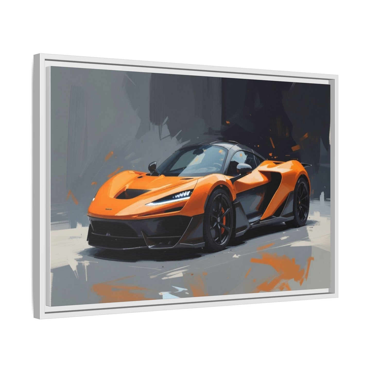 Framed Matte Canvas — Orange Sports Car Print