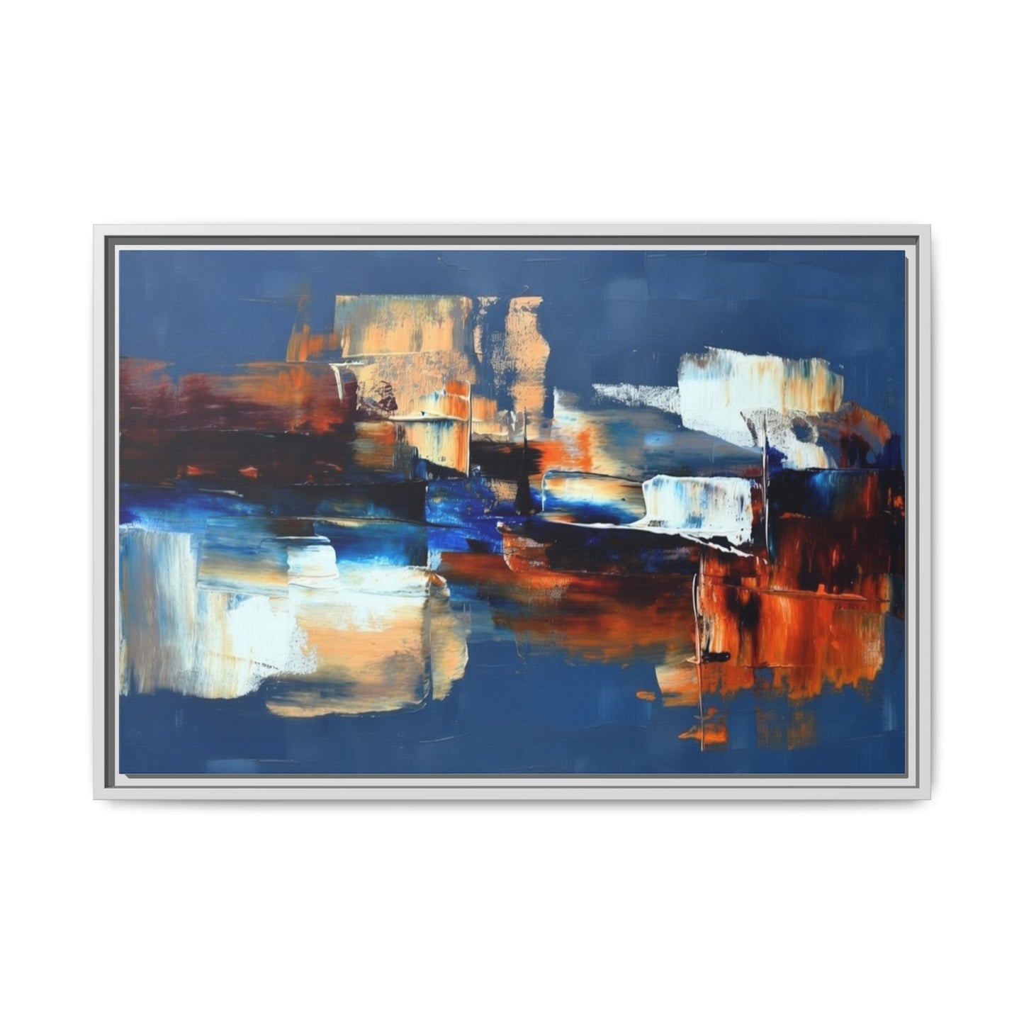 Abstract Blue & Rust Framed Canvas Art — Modern Matte Wall Painting