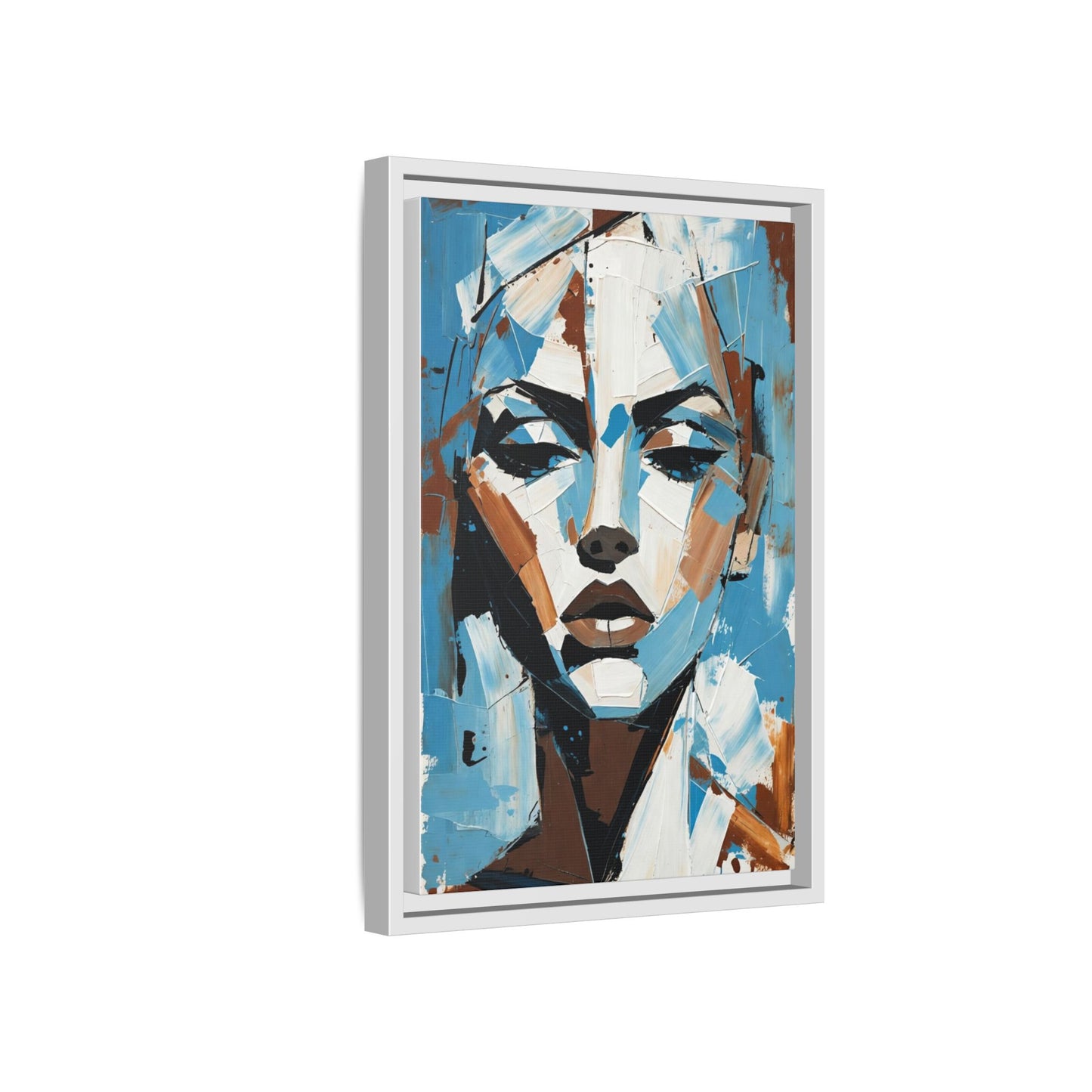 Abstract Blue Face Matte Canvas Wall Art — Framed Modern Portrait Print