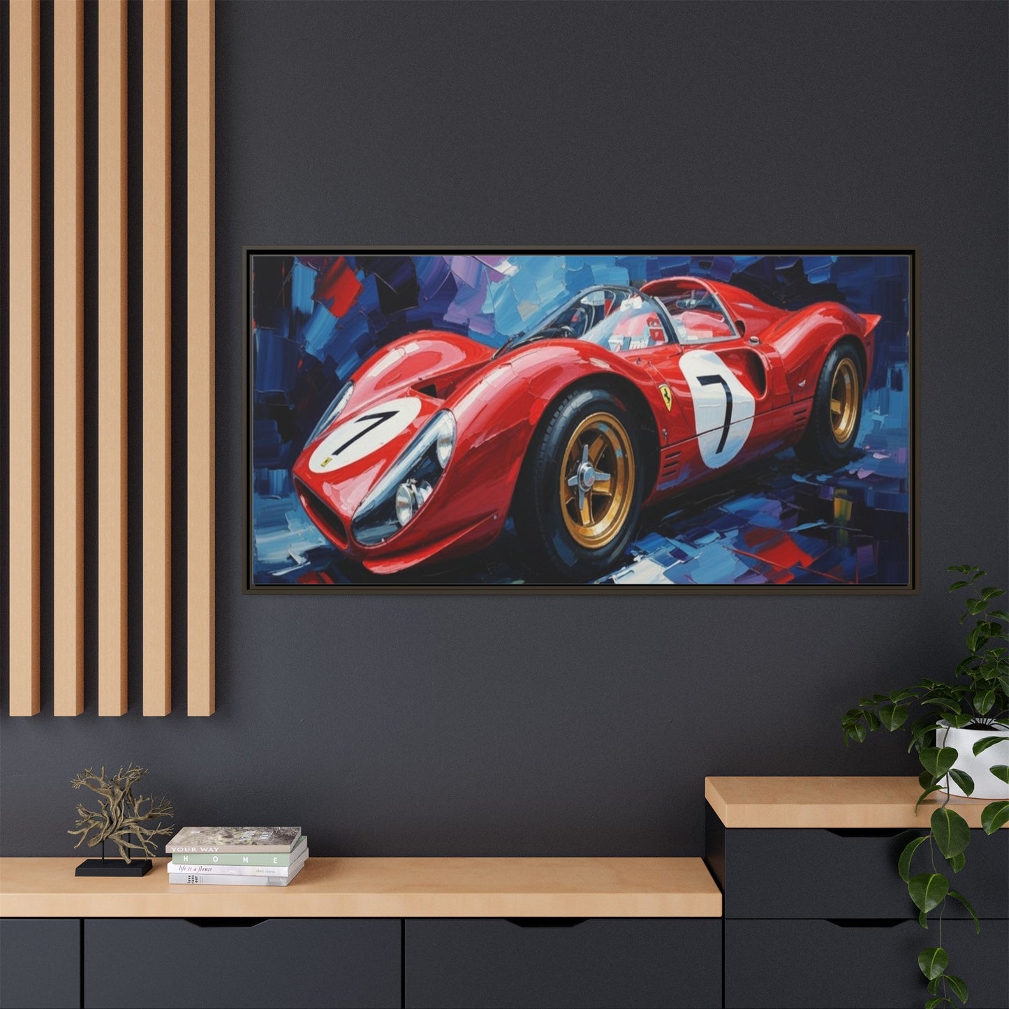 Vintage Ferrari Red Racecar Matte Canvas Framed Wall Art