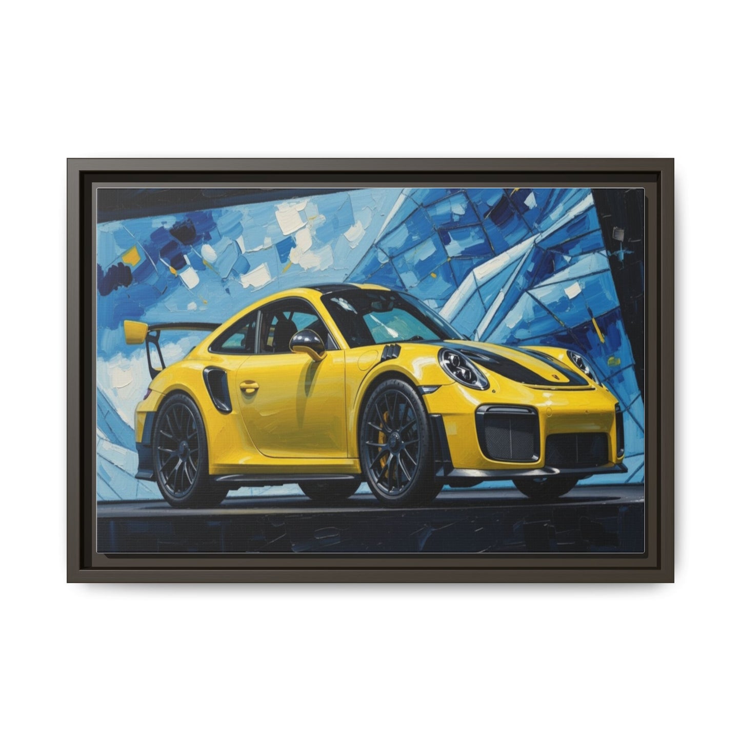 Yellow Porsche Sports Car Matte Framed Canvas – Modern Automotive Wall Art