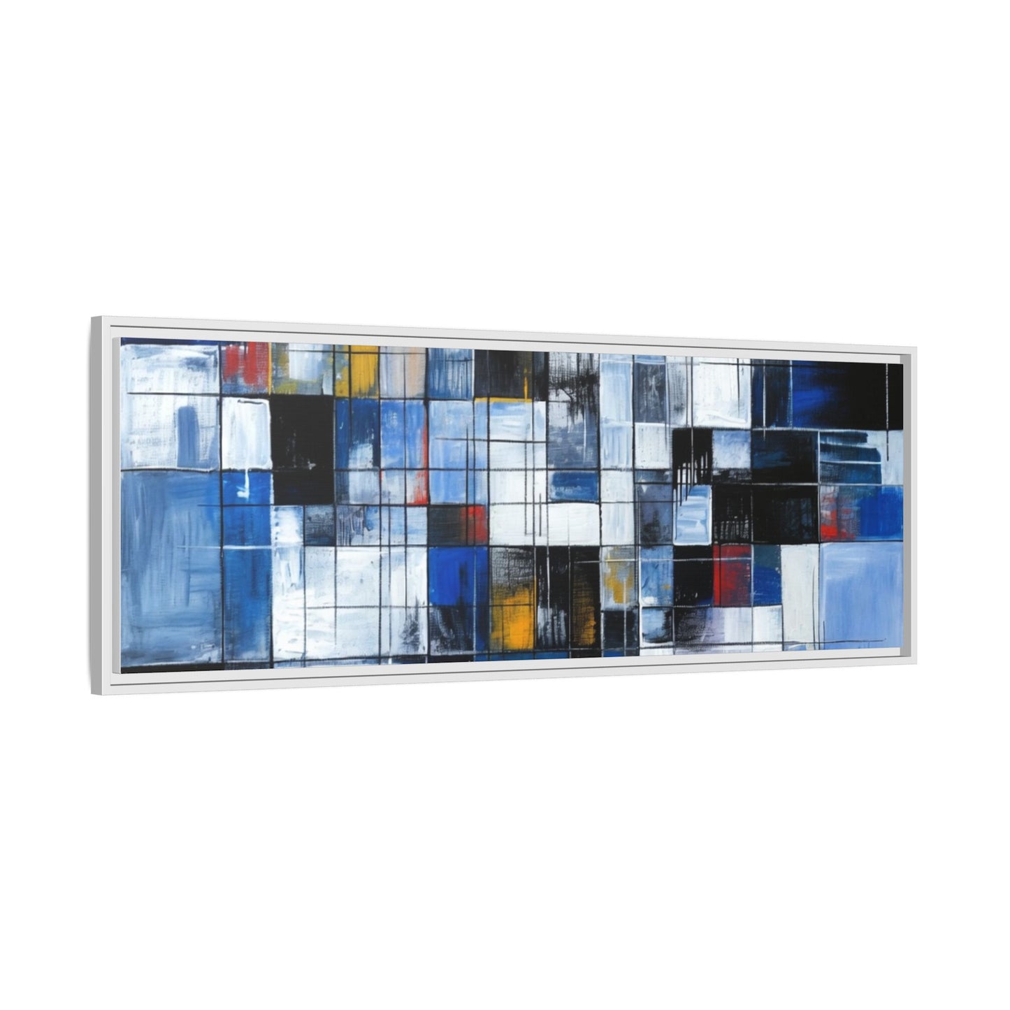 Abstract Blue Grid Matte Canvas Framed Art Print