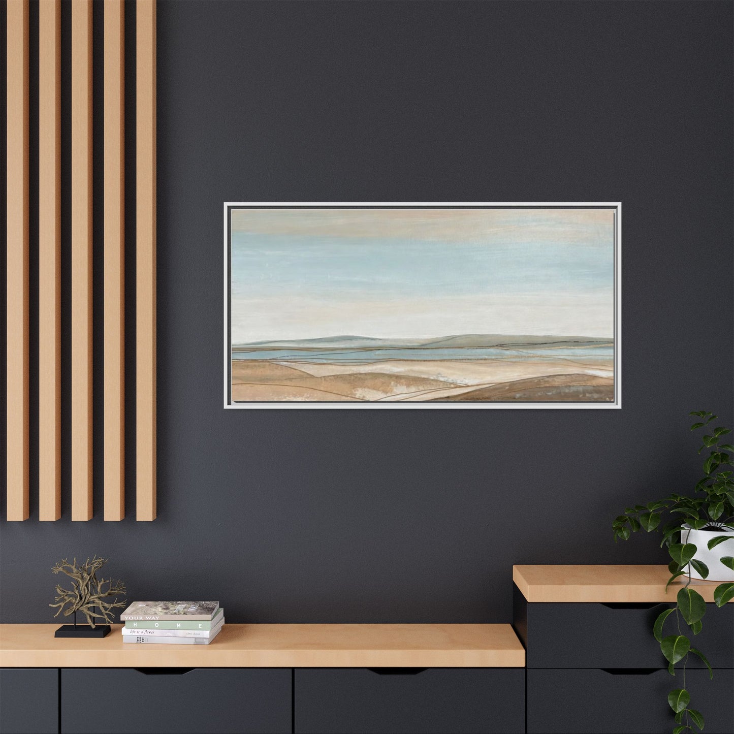 Framed Abstract Landscape Matte Canvas — Serene Coastal Horizon Wall Art
