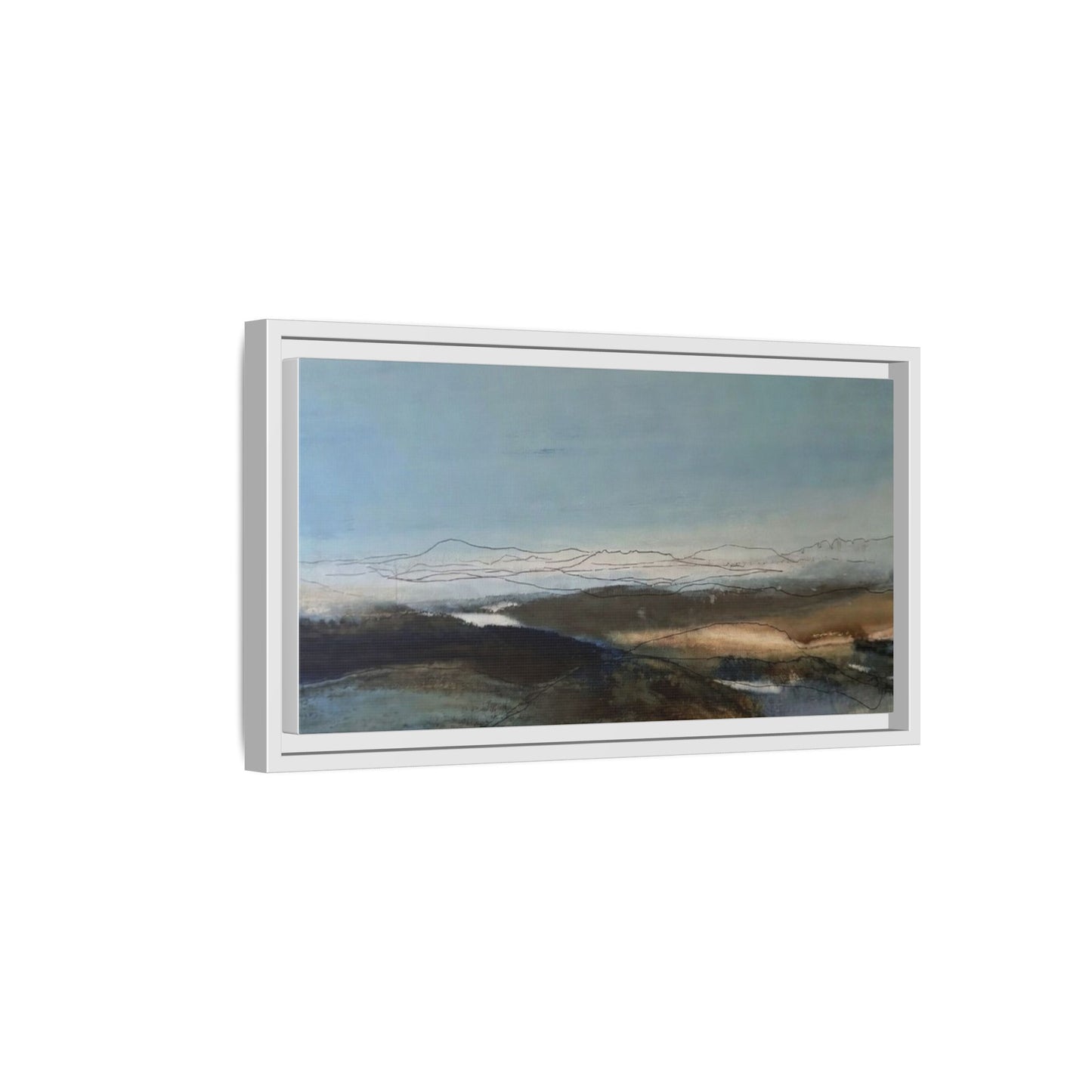 Framed Matte Canvas Wall Art — Serene Abstract Blue Landscape