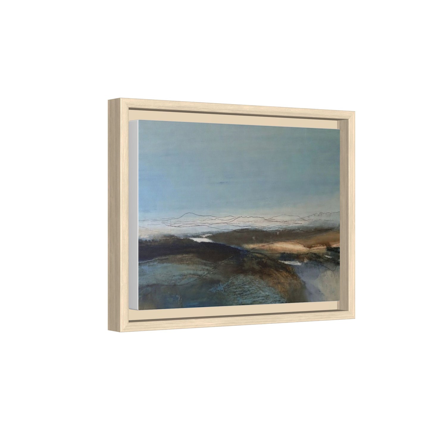 Framed Matte Canvas Wall Art — Serene Abstract Blue Landscape