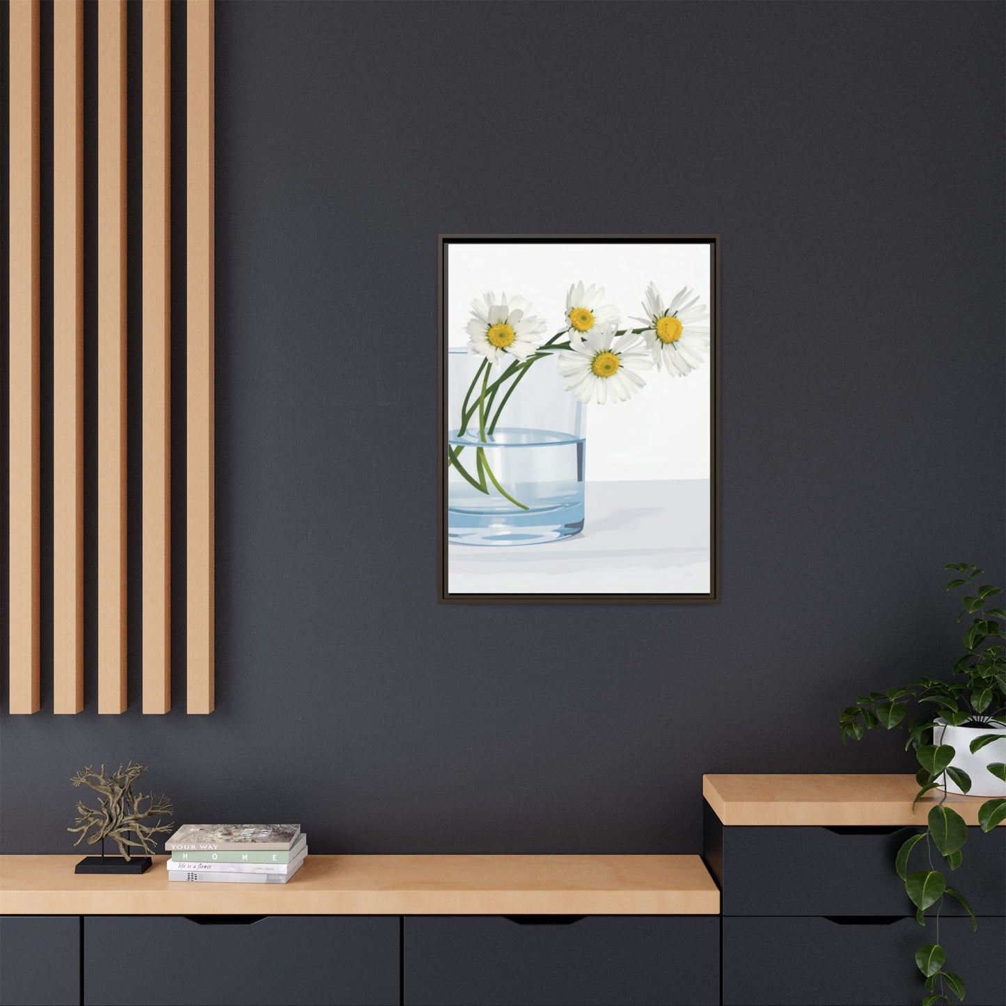 Framed Daisy Canvas Print — Minimal Botanical Wall Art