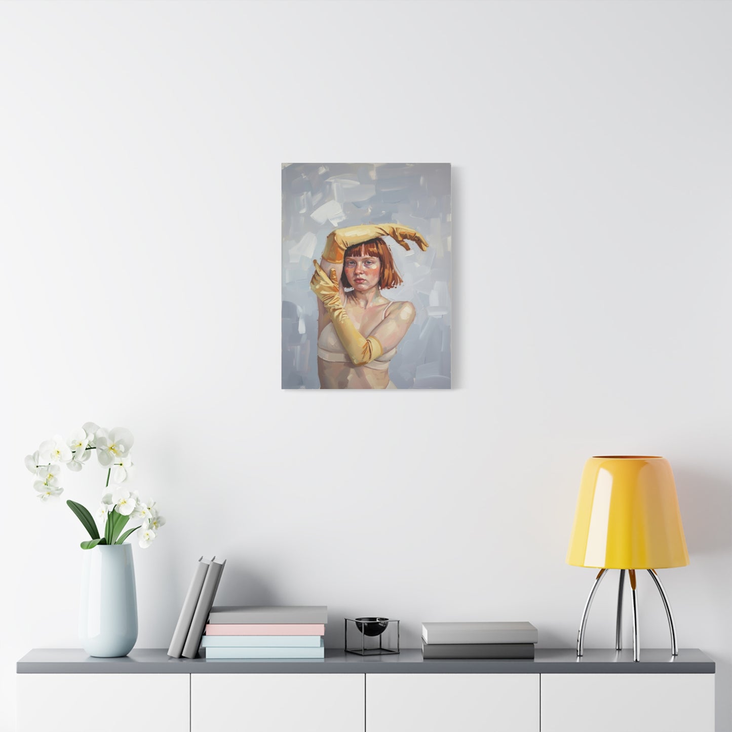 Portrait Canvas Print — Redheaded Woman with Yellow Gloves, Matte Stretched Art