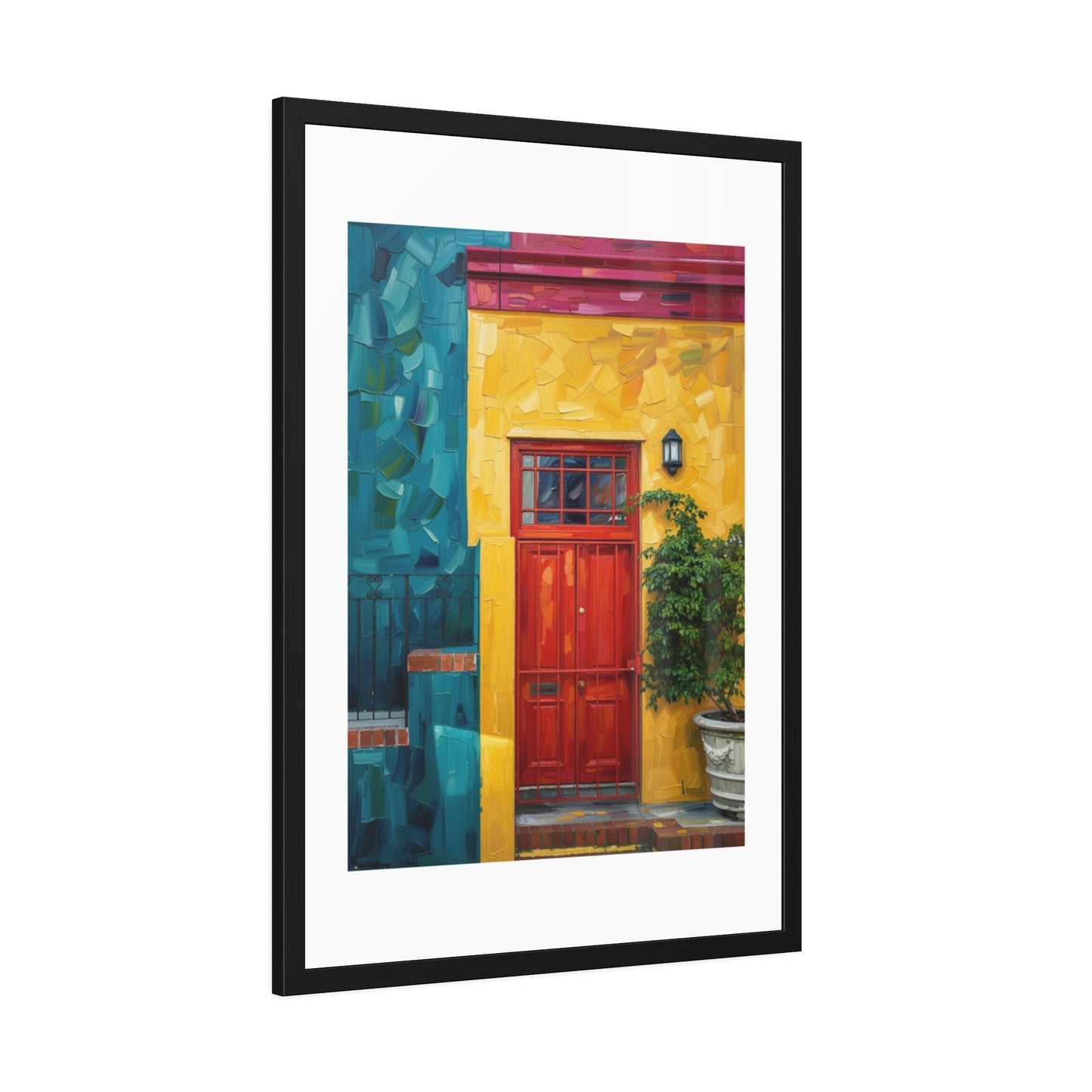 Framed Art Print - Vibrant Red Door Street Scene Poster