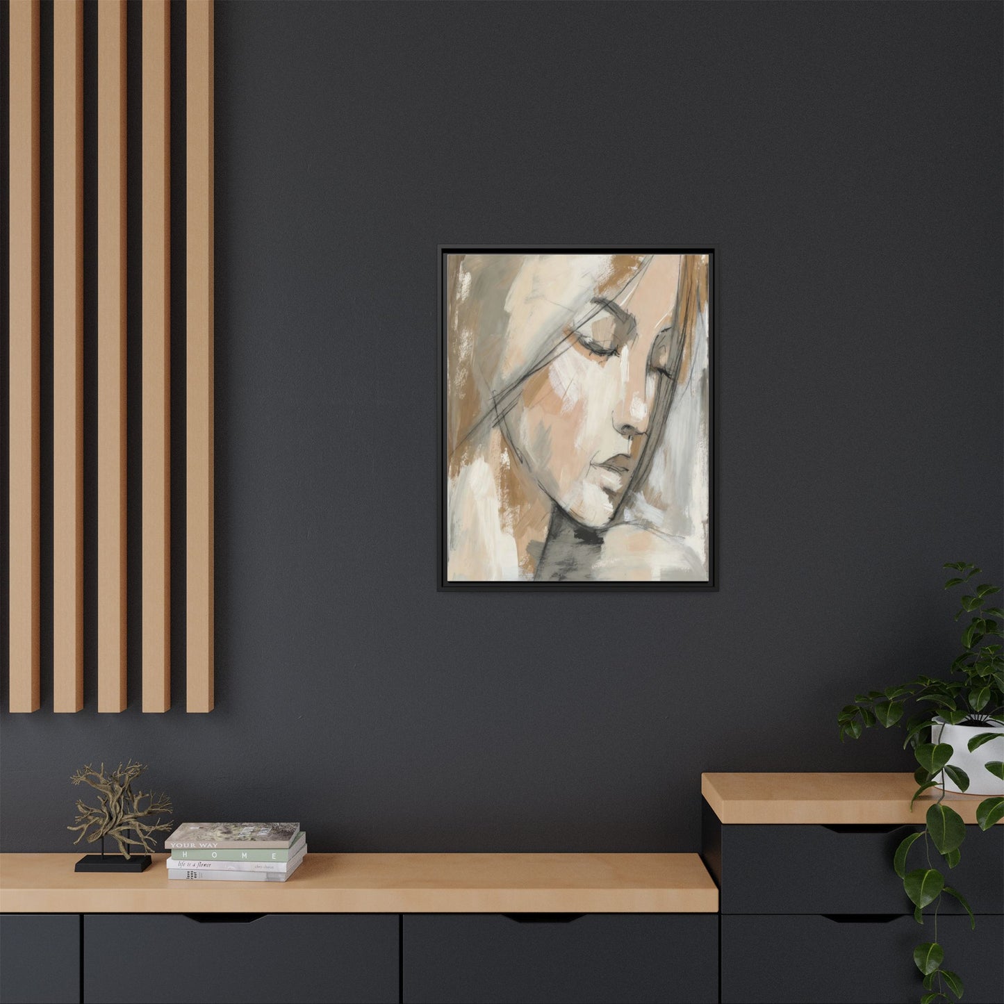 Framed Matte Canvas Art — Serene Abstract Portrait in Neutrals