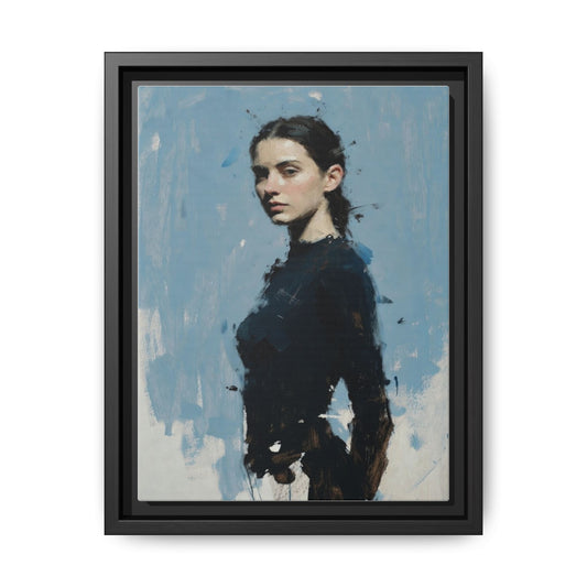Framed Matte Canvas Portrait Print — Elegant Blue Woman Art