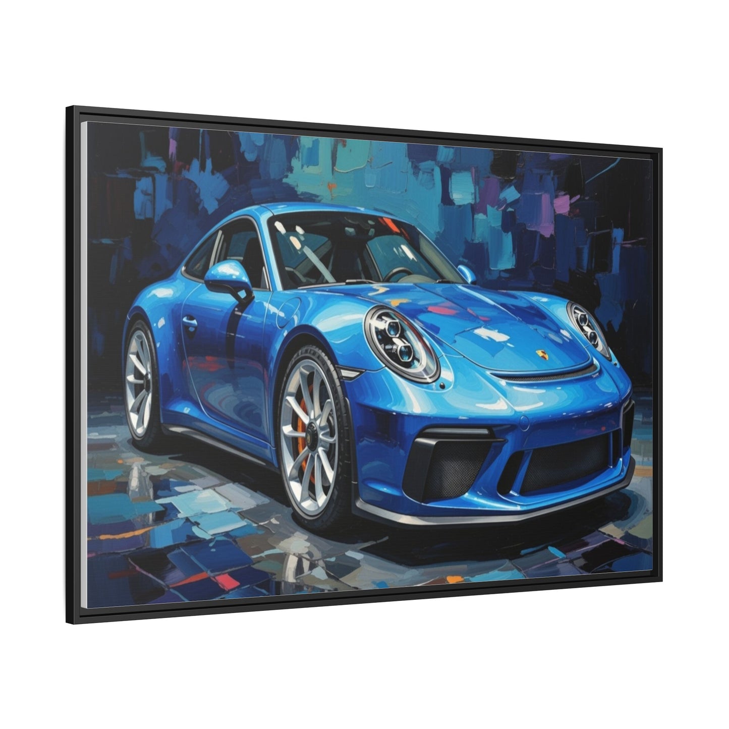 Blue Sports Car Matte Canvas Framed Print — Modern Automotive Wall Art