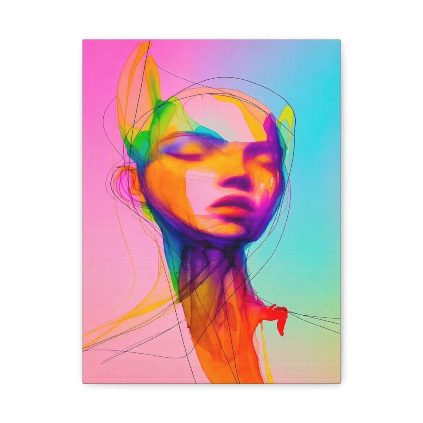 Abstract Neon Portrait Matte Canvas Wall Art