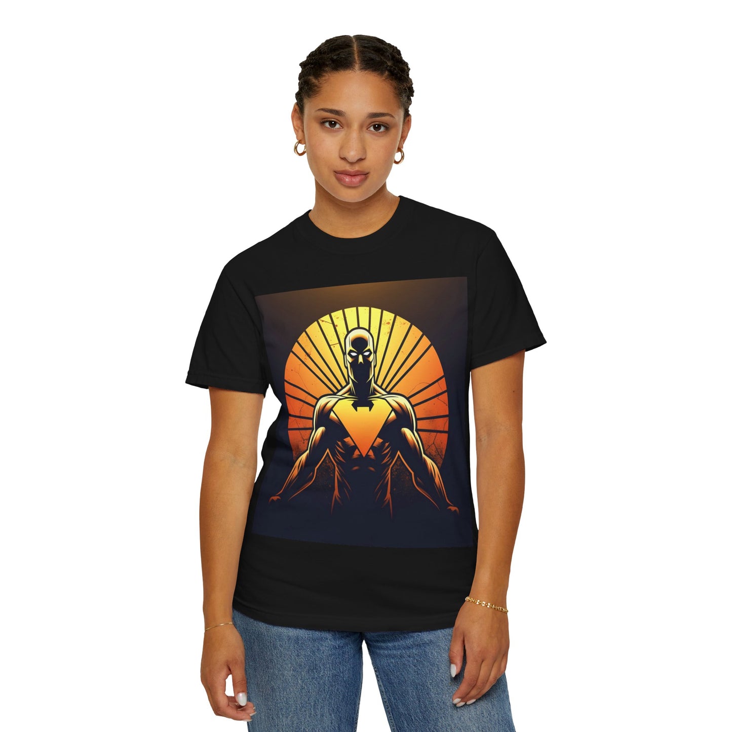 Superhero Sunrise T-Shirt — Bold Chest Emblem Graphic