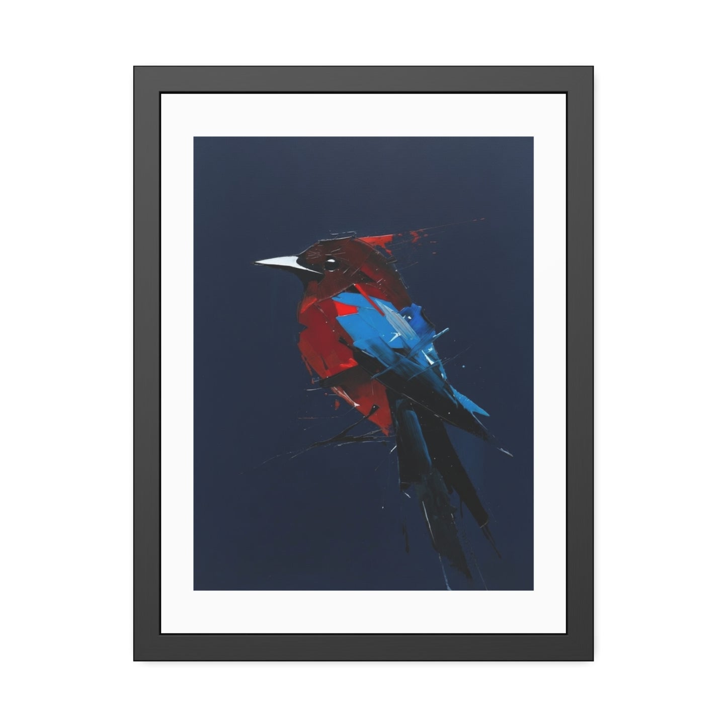 Framed Bird Art Print — Modern Red & Blue Kingfisher Poster