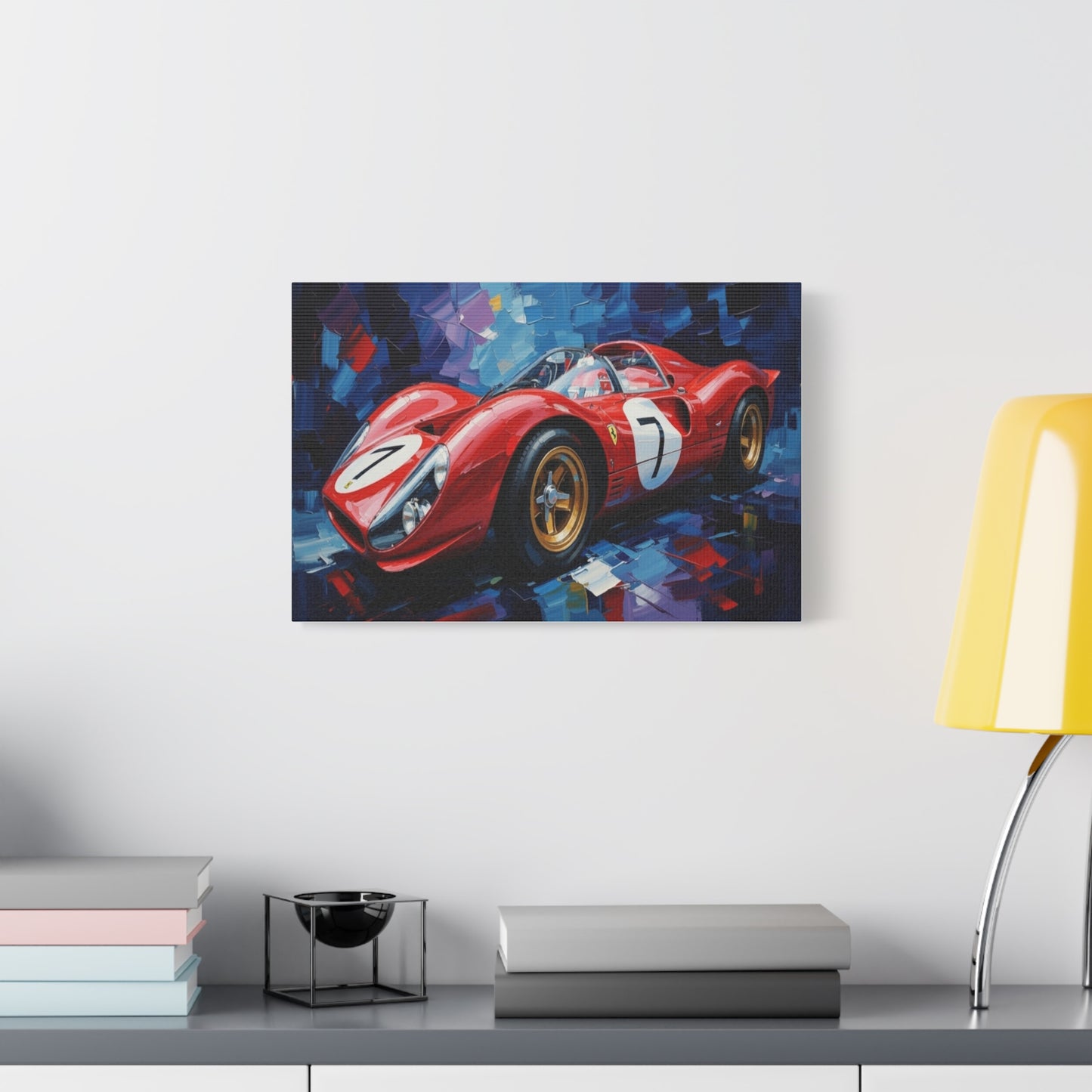 Vintage Ferrari Racing Car Canvas Print — Red Classic Sports Car Artwork (Matte Stretched)