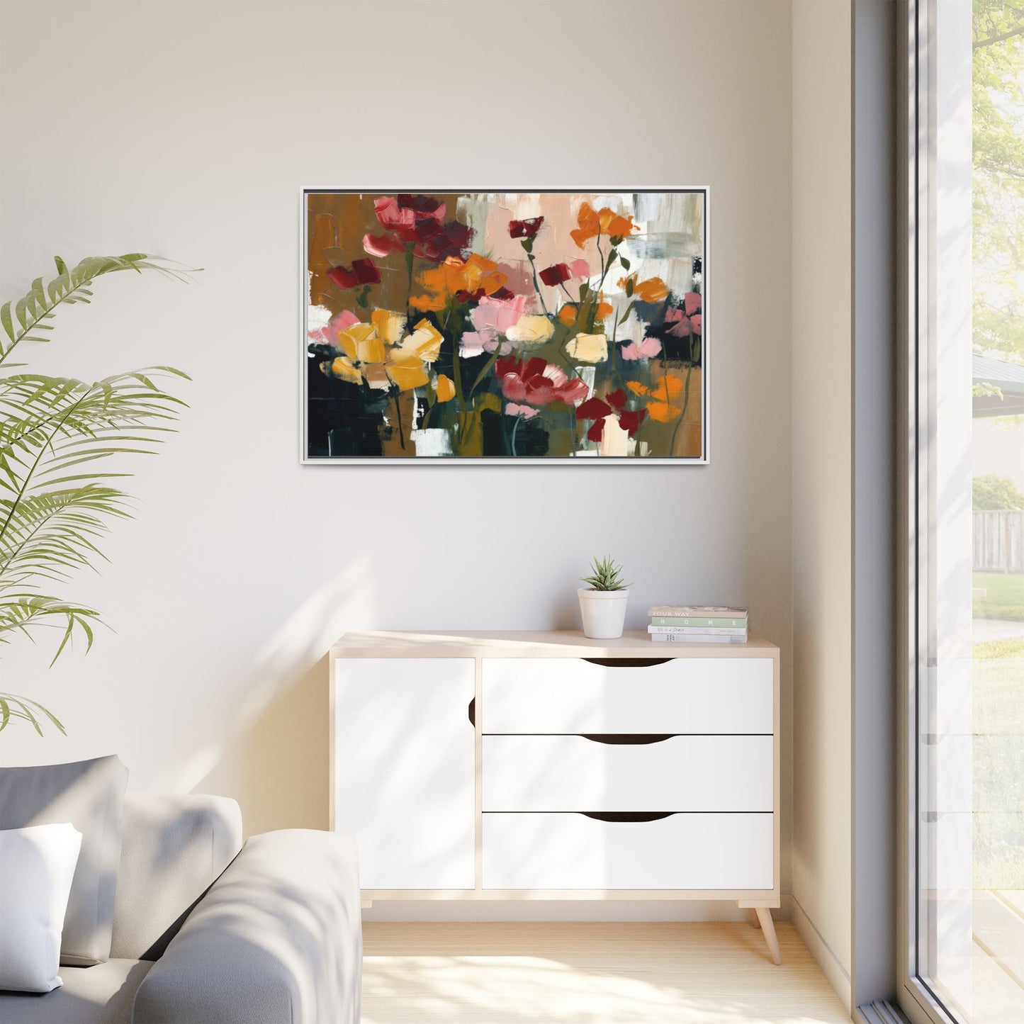 Framed Matte Canvas Floral Abstract Wall Art