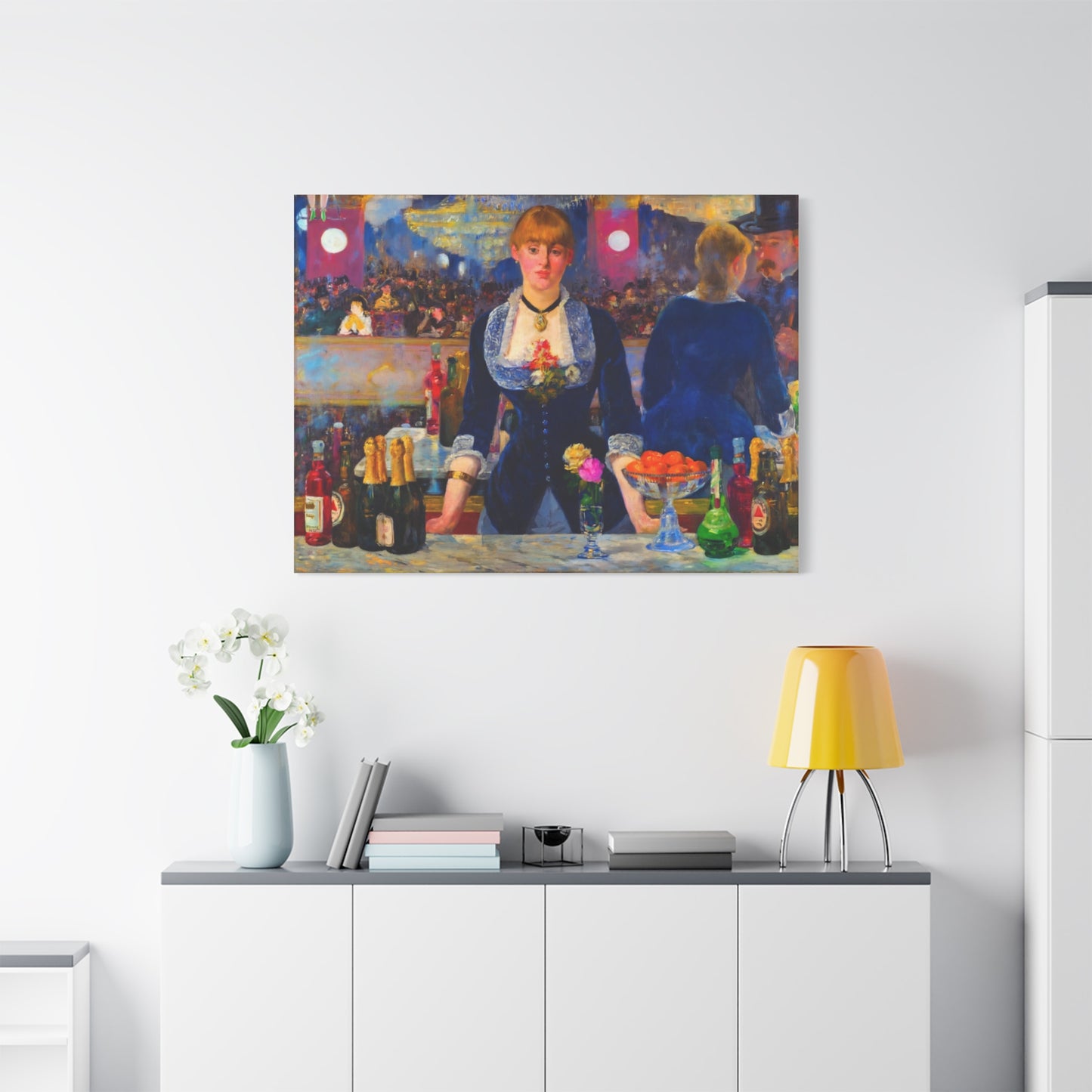 Bar at the Folies-Bergère Matte Canvas Print — Édouard Manet Style Barmaid Wall Art