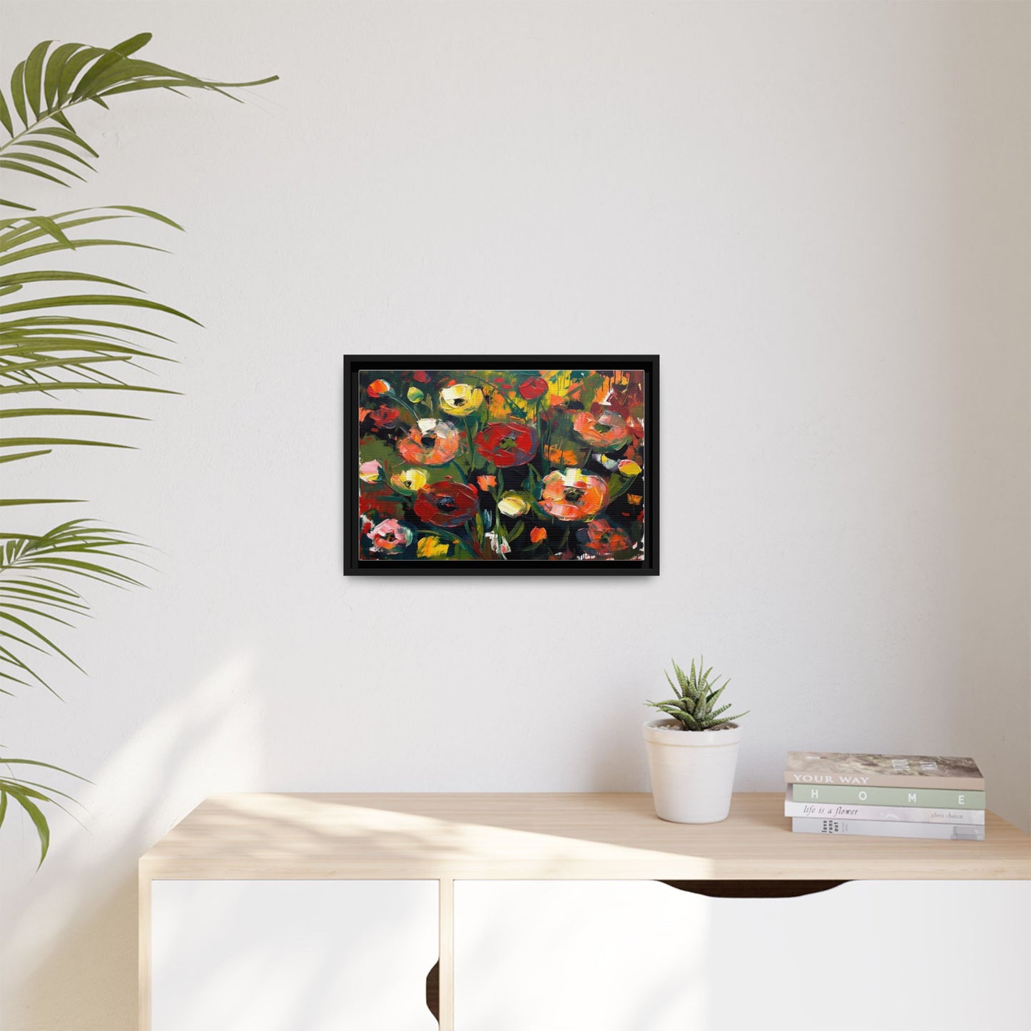 Framed Floral Canvas Print — Vibrant Abstract Poppies Wall Art