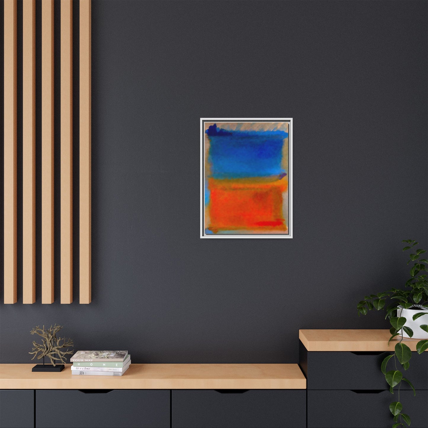 Abstract Color Block Matte Canvas Framed Wall Art — Blue & Orange Modern Painting