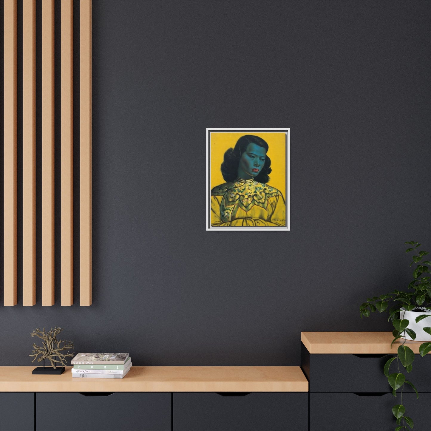 Framed Matte Canvas Art Print — Vintage Portrait with Yellow Background
