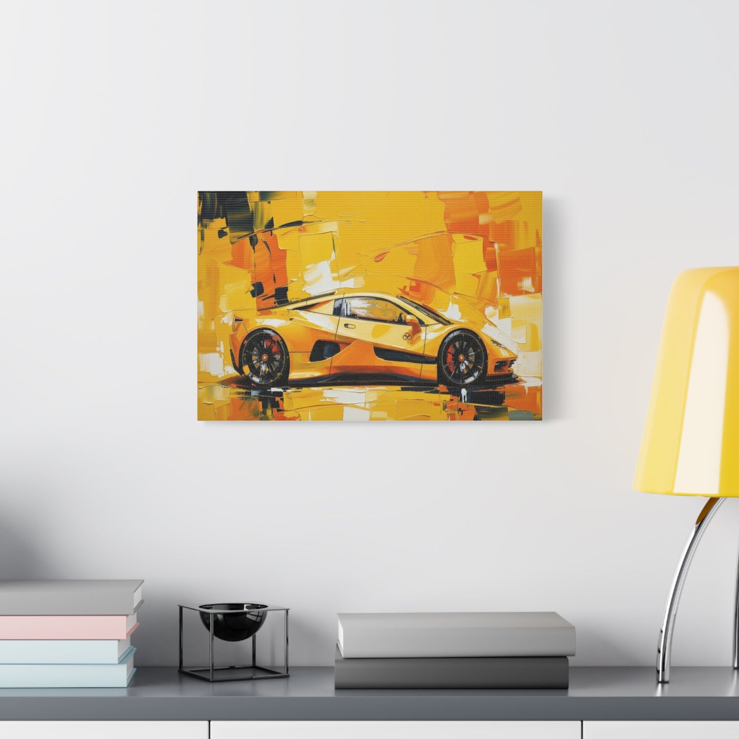 Yellow Sports Car Abstract Canvas Art - Matte Stretched Wall Print