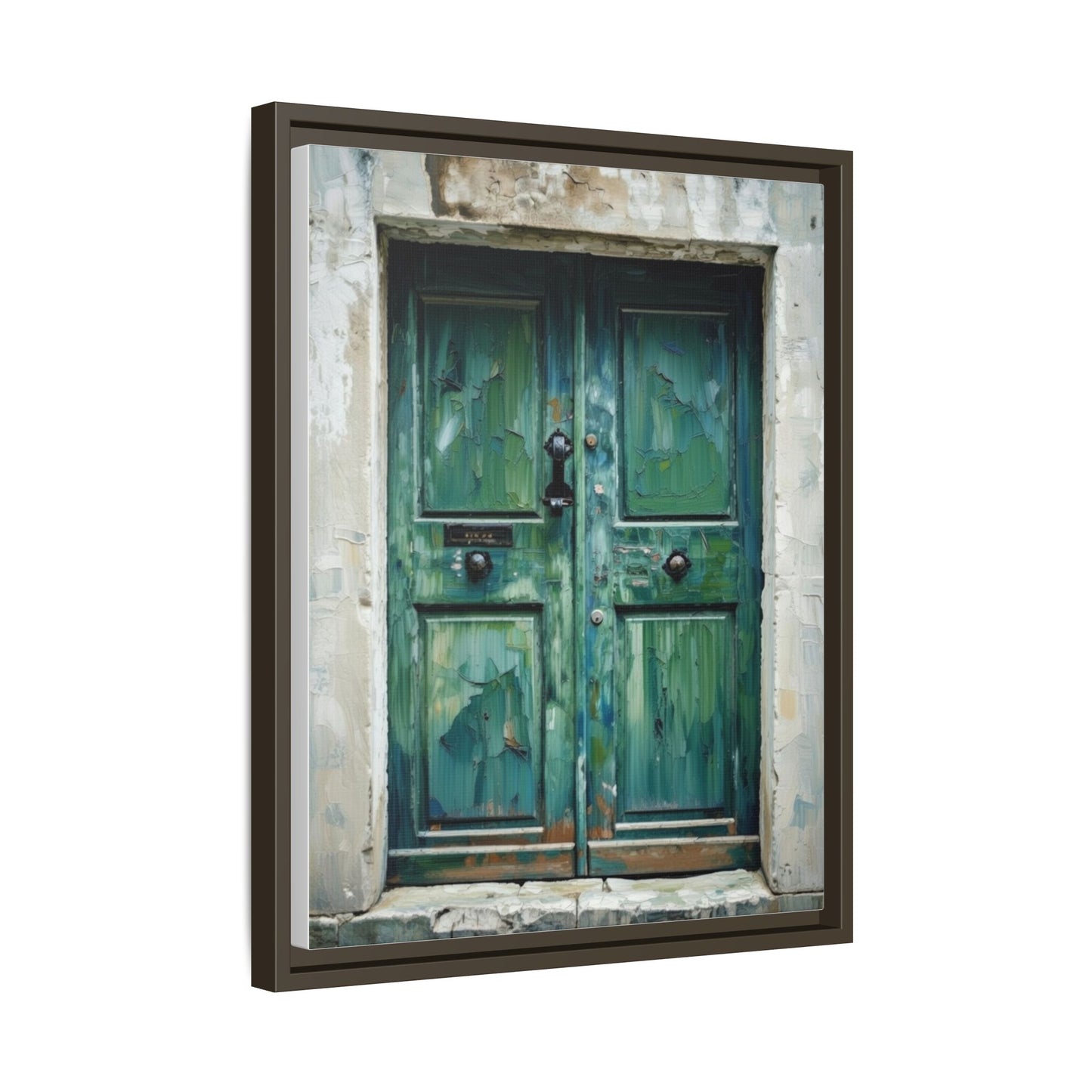 Framed Matte Canvas Art — Weathered Green Door Wall Print