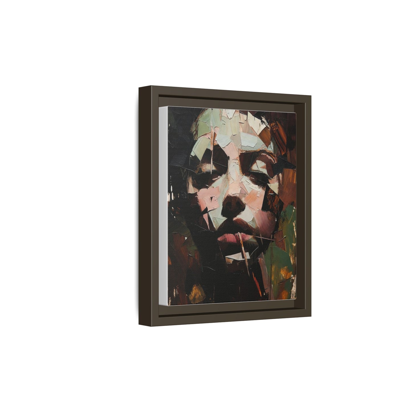 Matte Framed Canvas Art — Abstract Female Portrait, Moody Multicolor