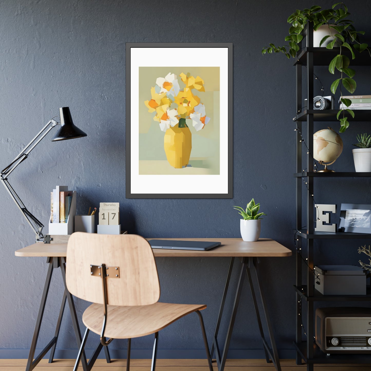 Framed Poster — Yellow Floral Vase Wall Art (Modern Abstract Bouquet)