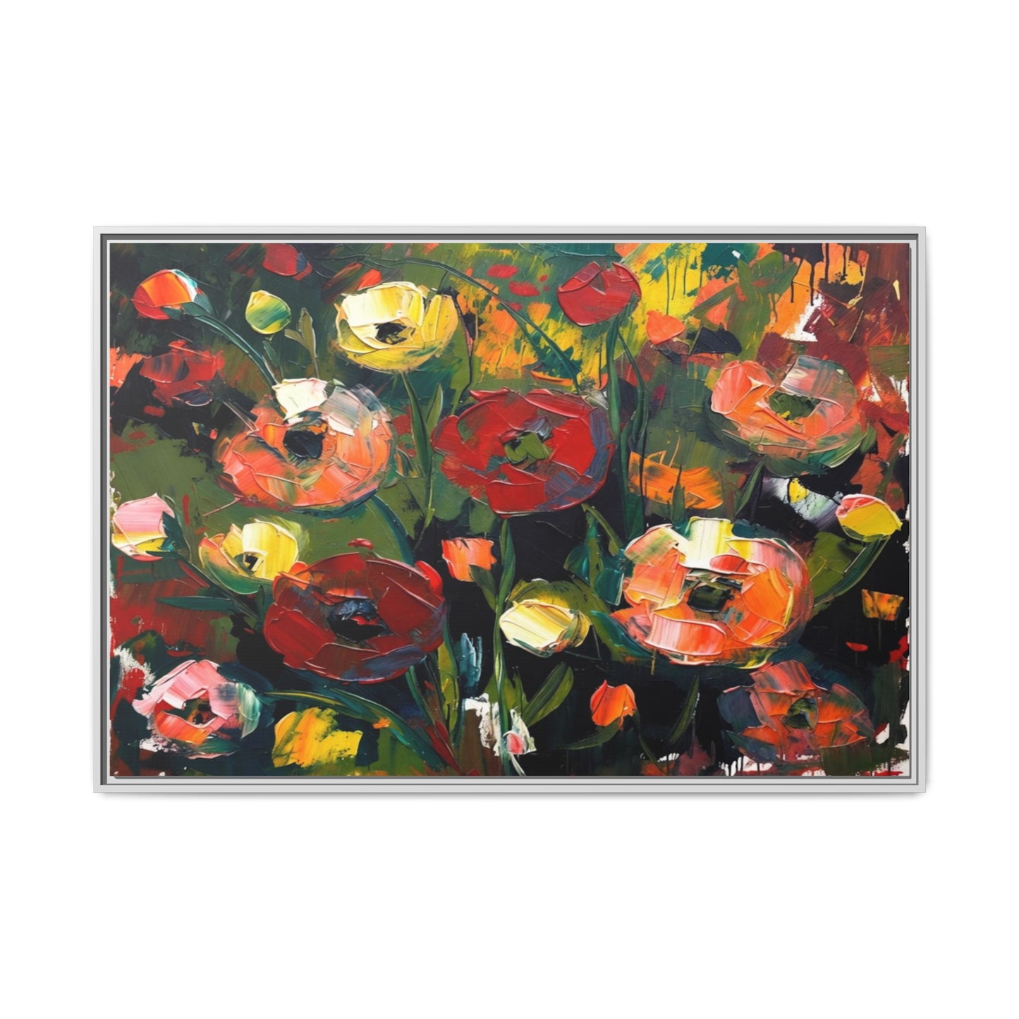 Framed Floral Canvas Print — Vibrant Abstract Poppies Wall Art