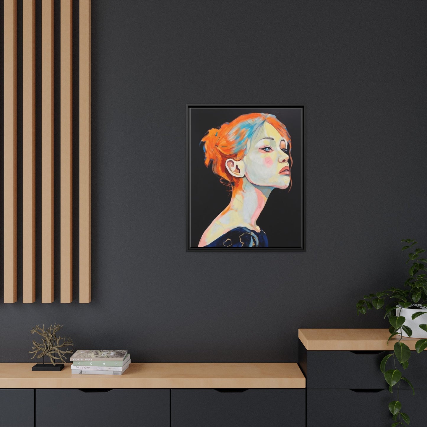 Framed Matte Canvas Portrait — Vibrant Multi‑Color Woman Wall Art