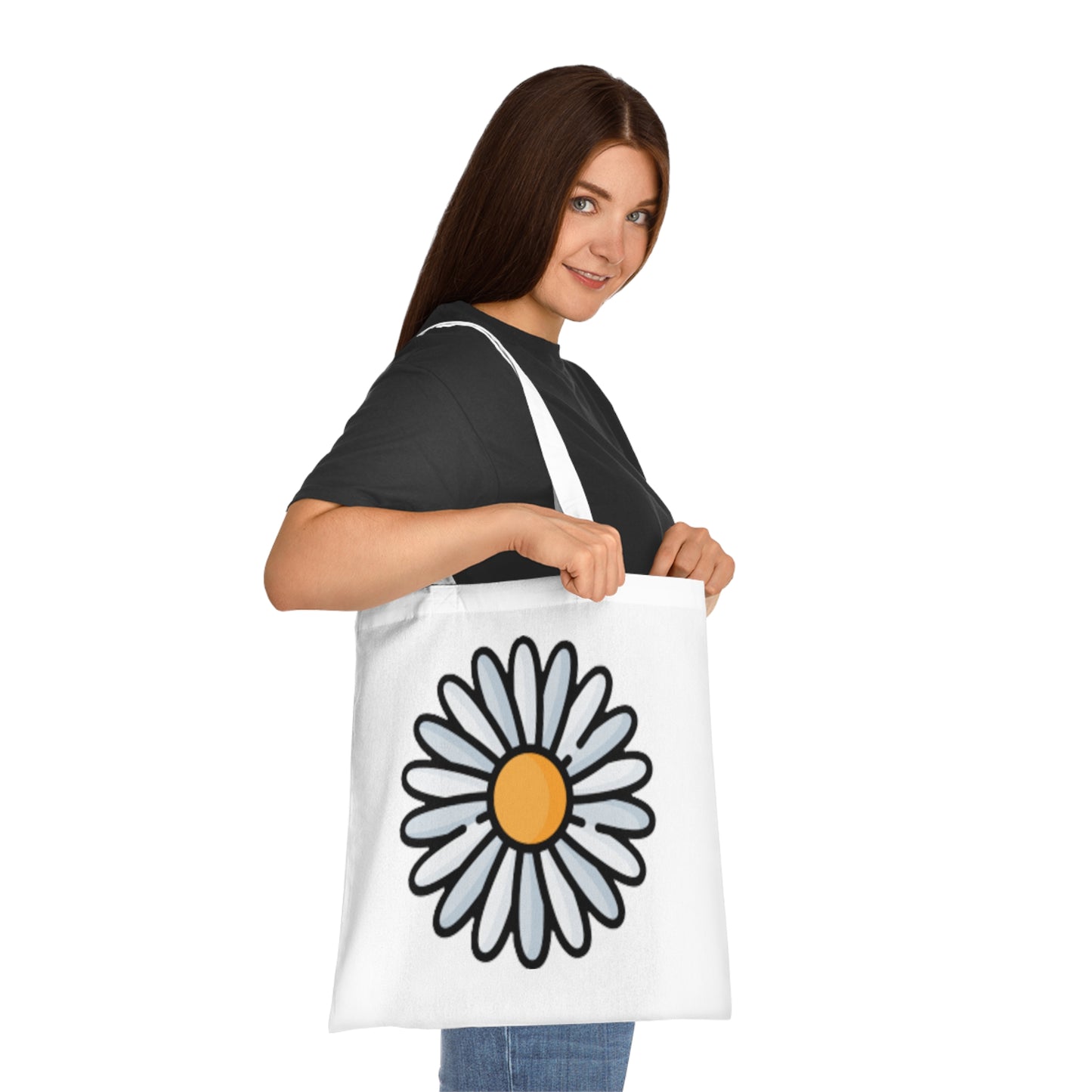 Daisy Print Cotton Tote Bag – Cute Floral Market Tote