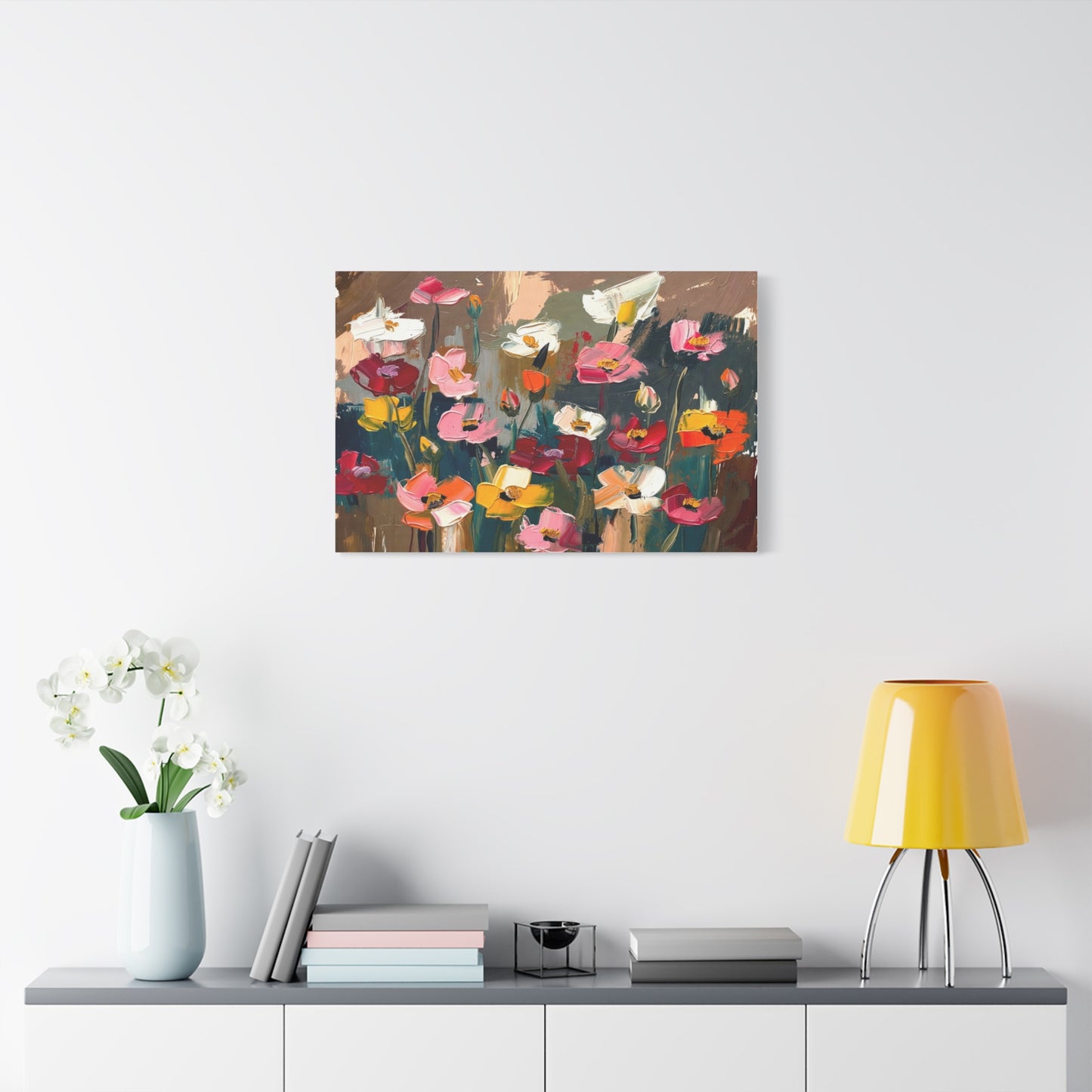 Abstract Floral Canvas Wall Art — Colorful Poppies Matte Stretched Print