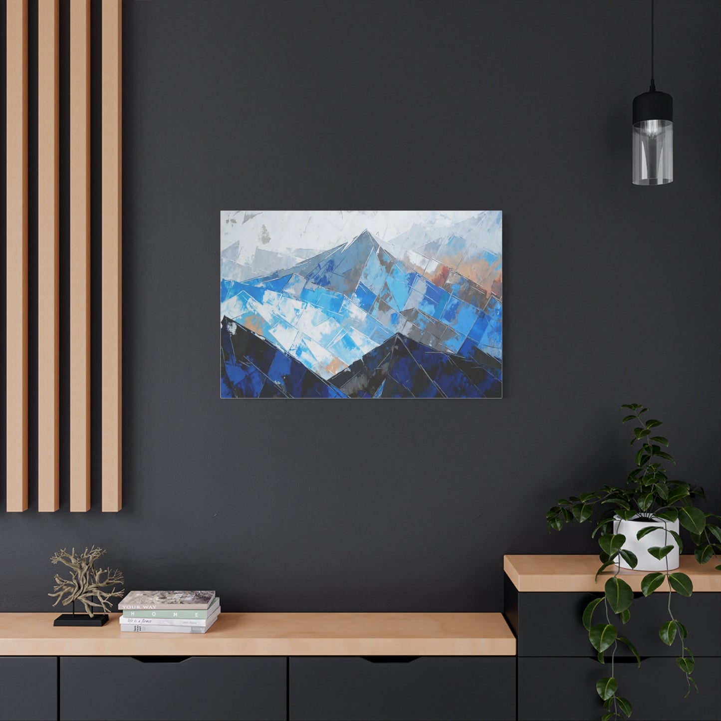 Blue Abstract Mountain Canvas Print – Modern Geometric Landscape Wall Art