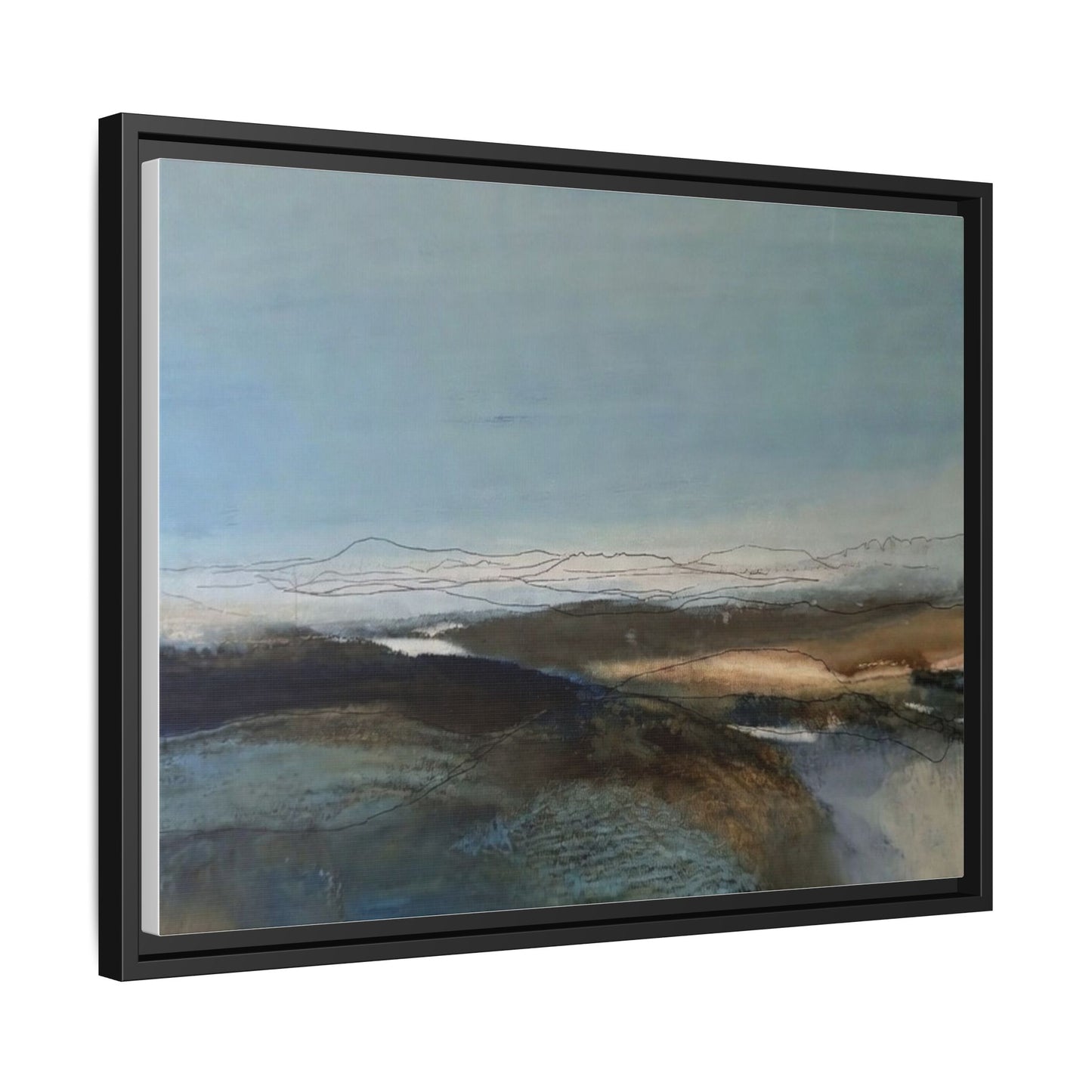 Framed Matte Canvas Wall Art — Serene Abstract Blue Landscape