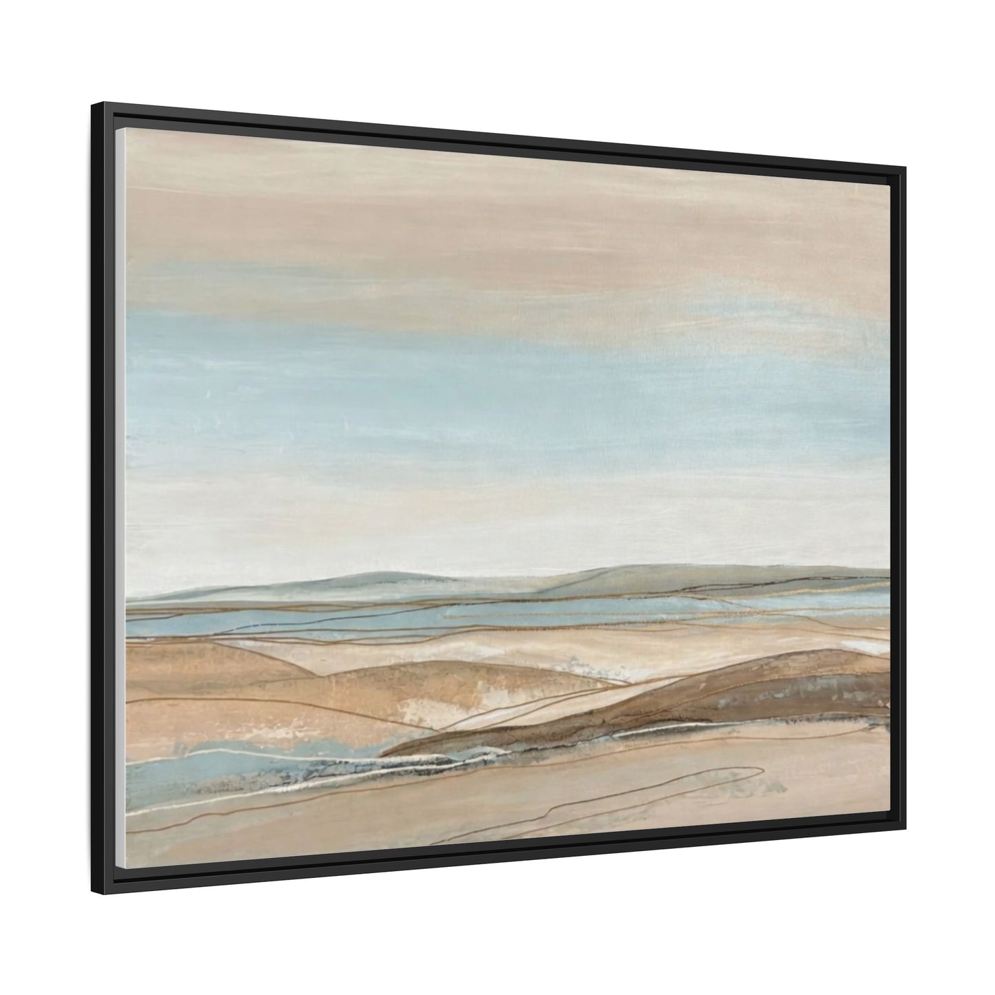 Framed Abstract Landscape Matte Canvas — Serene Coastal Horizon Wall Art