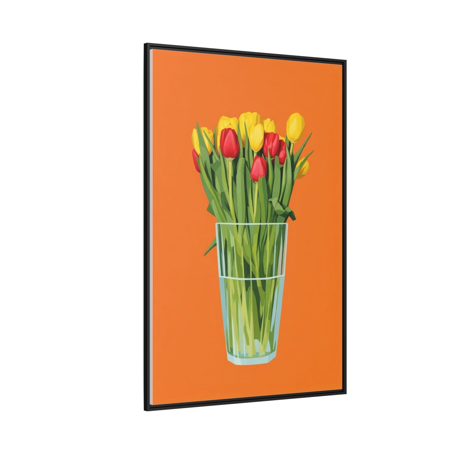 Framed Tulip Canvas Print — Colorful Tulips in Glass Vase
