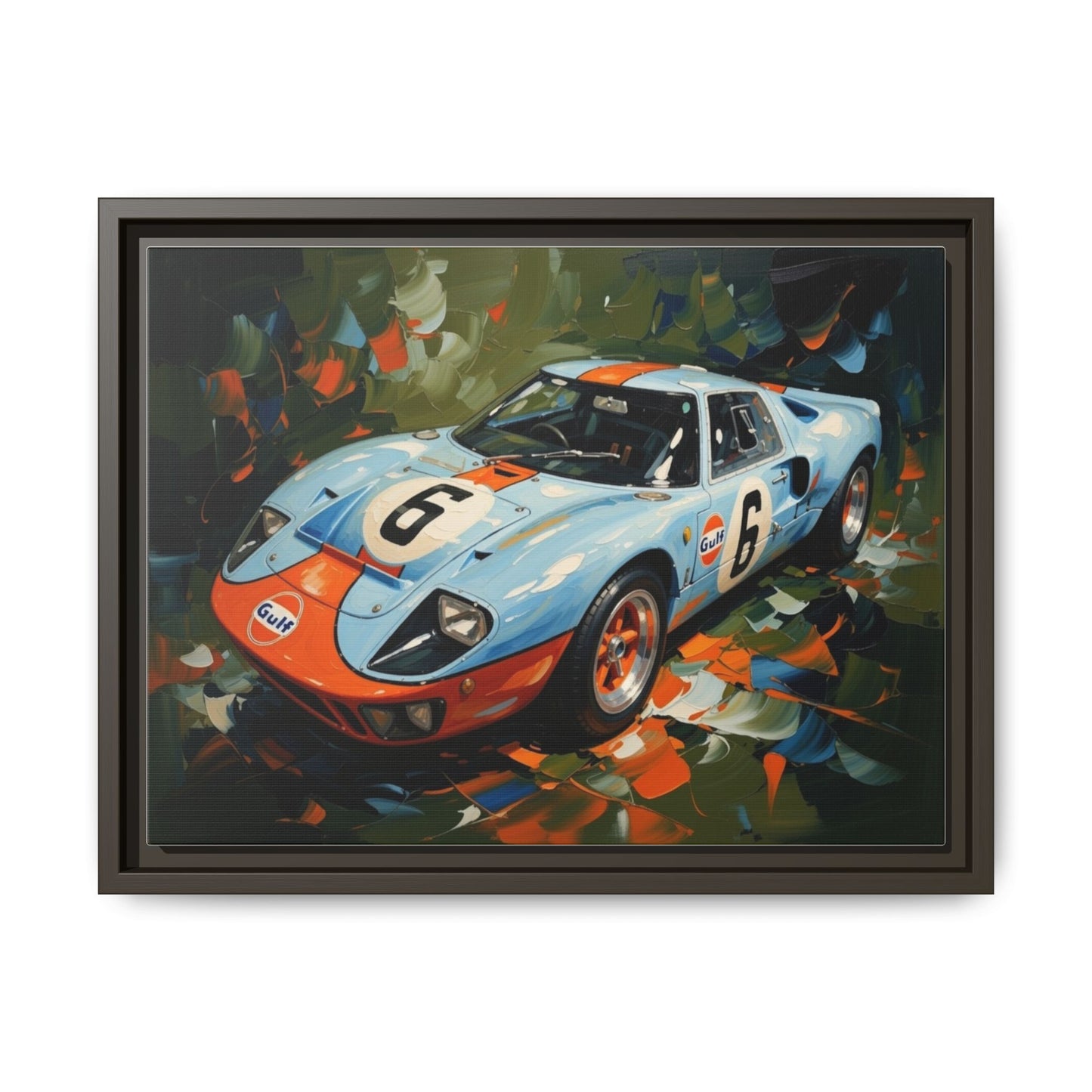 Gulf Racing GT40 Matte Framed Canvas — Vintage Sports Car Wall Art
