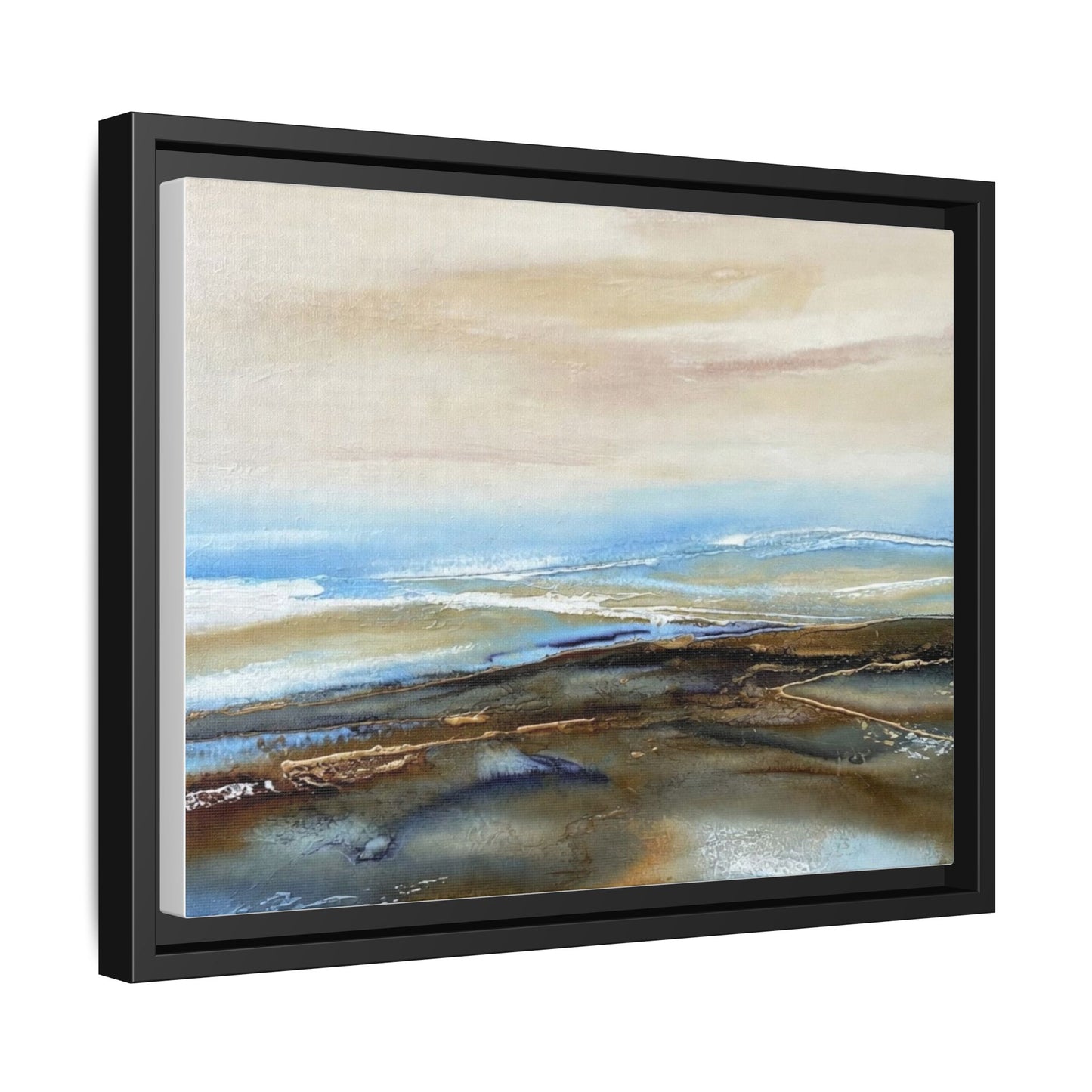 Framed Abstract Seascape Matte Canvas — Coastal Blue & Earth Tone Wall Art