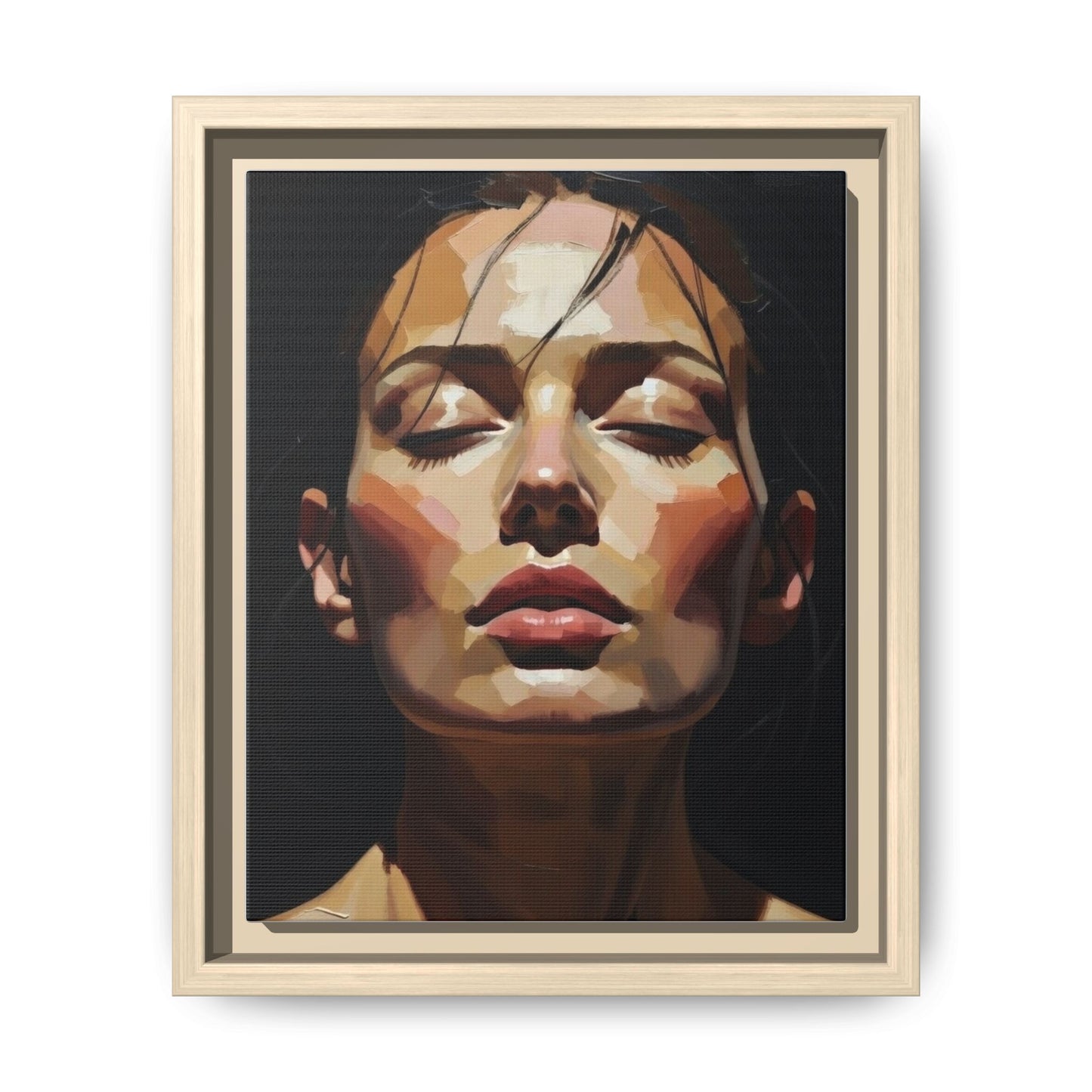 Framed Matte Canvas Portrait – Woman with Eyes Closed (Multi‑Color)