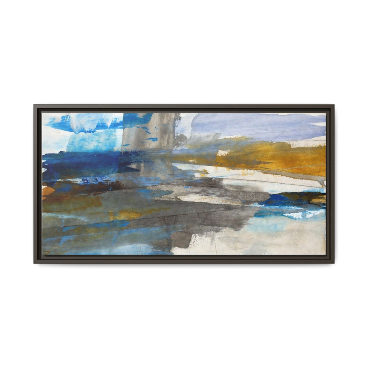 Abstract Blue & Gold Framed Canvas Art — Matte Multi-Color Wall Print