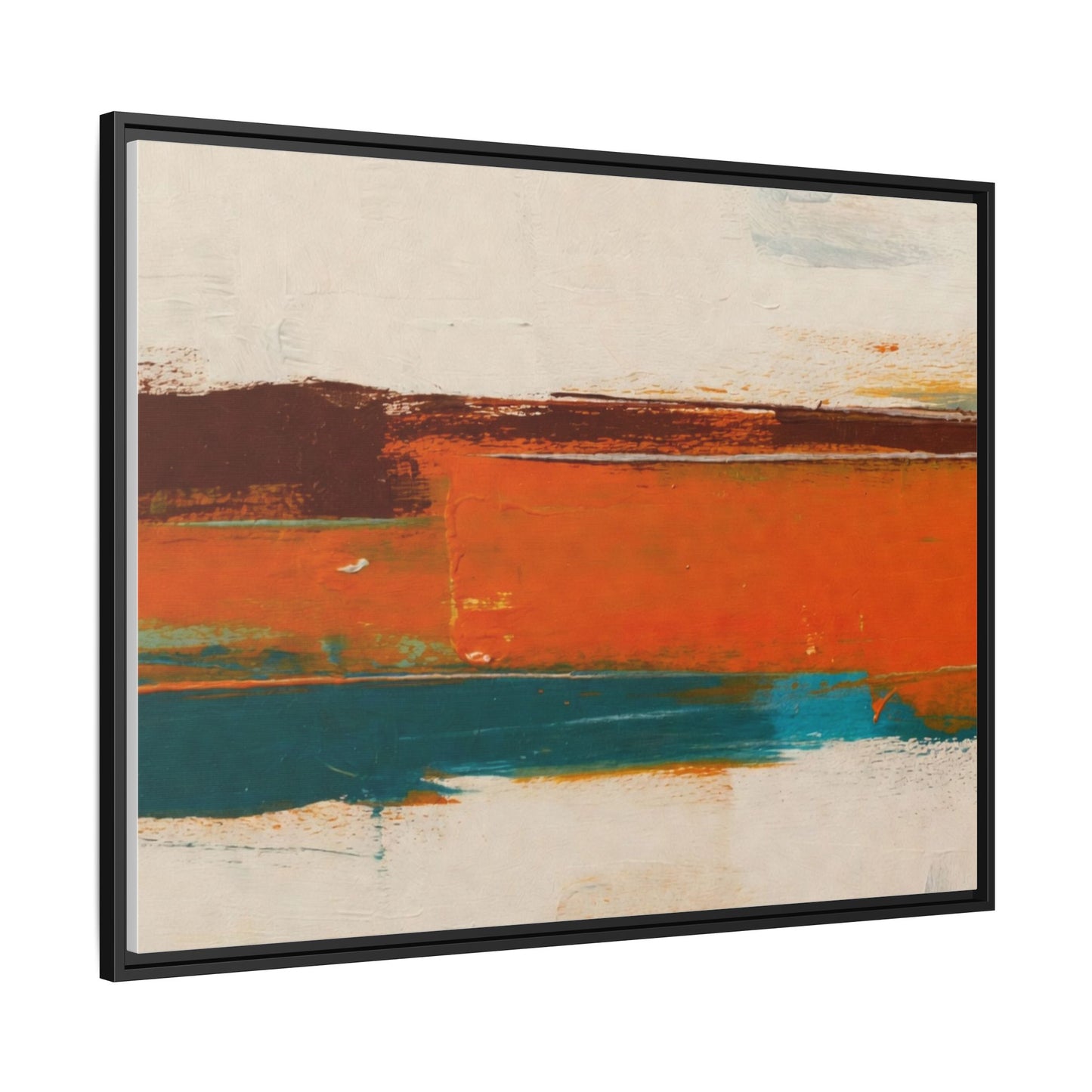 Abstract Horizon Matte Canvas Framed Print — Modern Orange Teal Wall Art