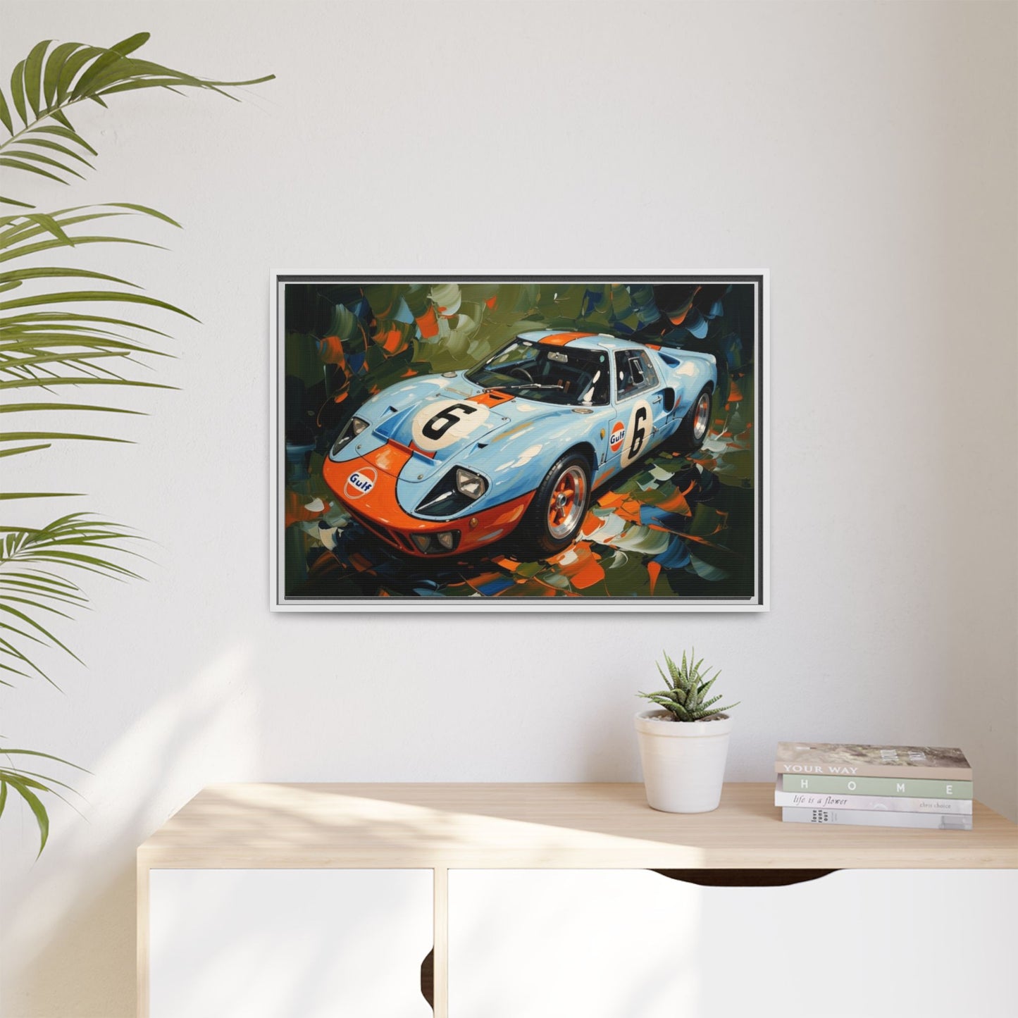 Gulf Racing GT40 Matte Framed Canvas — Vintage Sports Car Wall Art