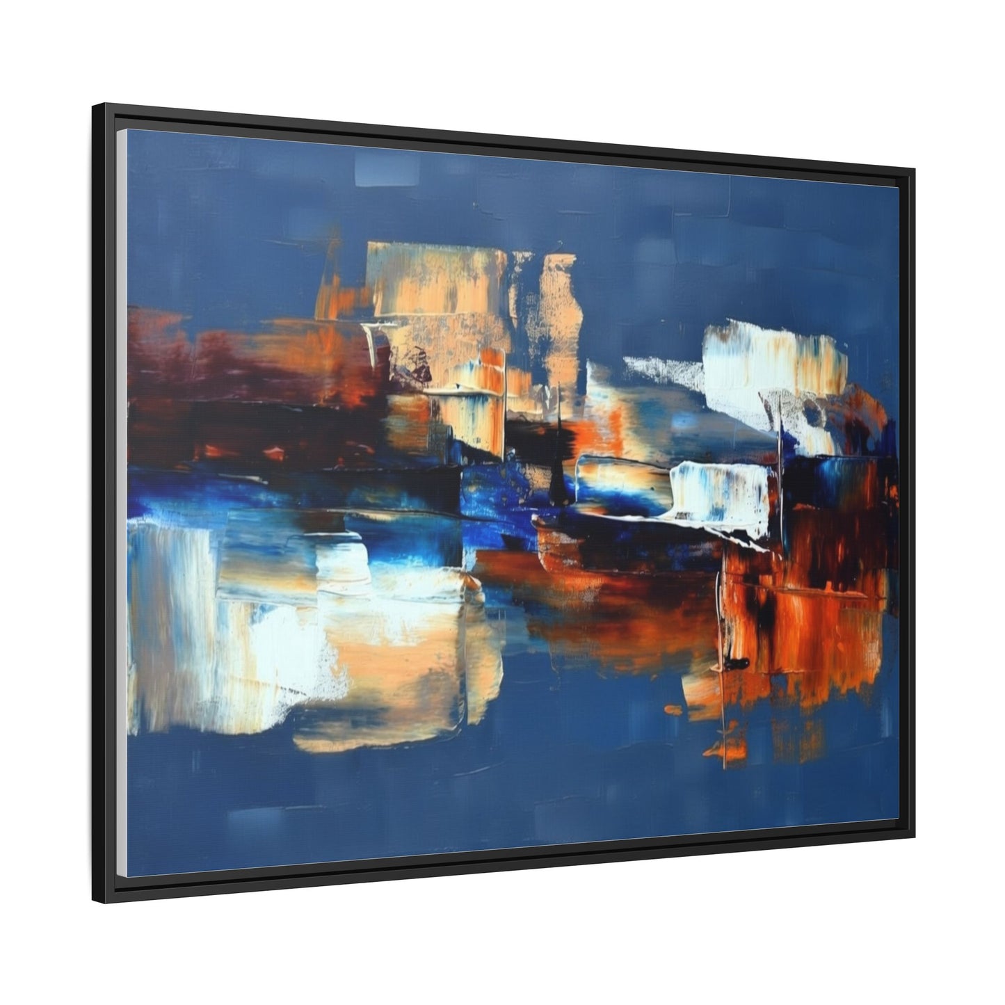 Abstract Blue & Rust Framed Canvas Art — Modern Matte Wall Painting
