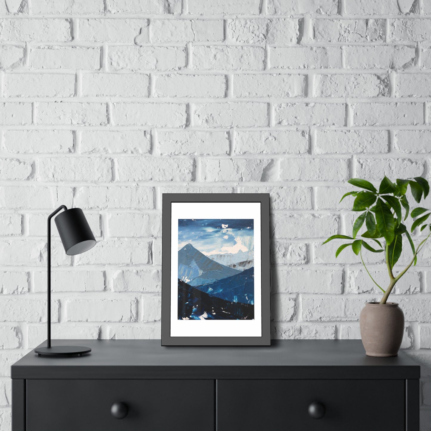 Blue Mountain Abstract Framed Poster — Scenic Wall Art Print