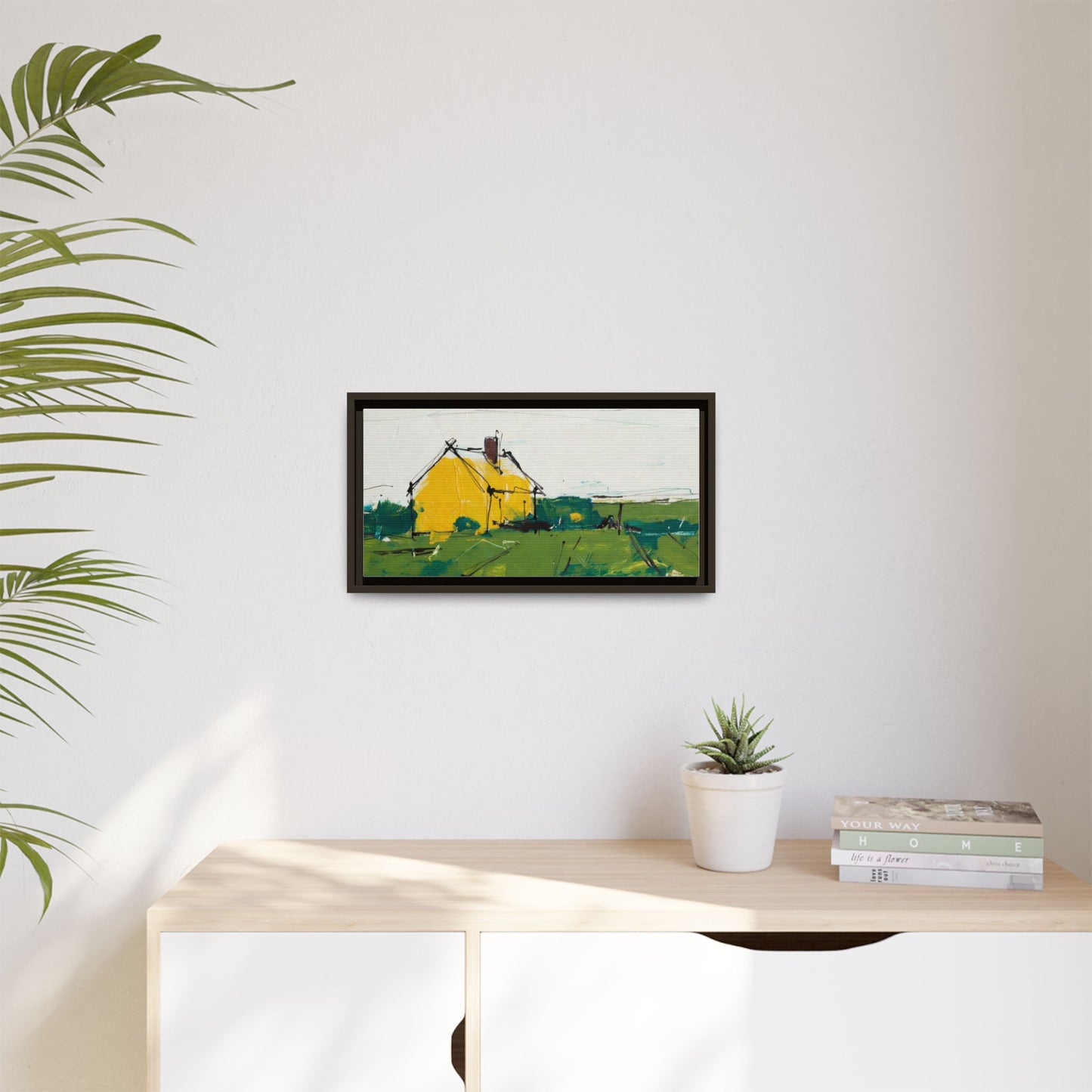 Yellow Cottage Landscape Framed Canvas Print