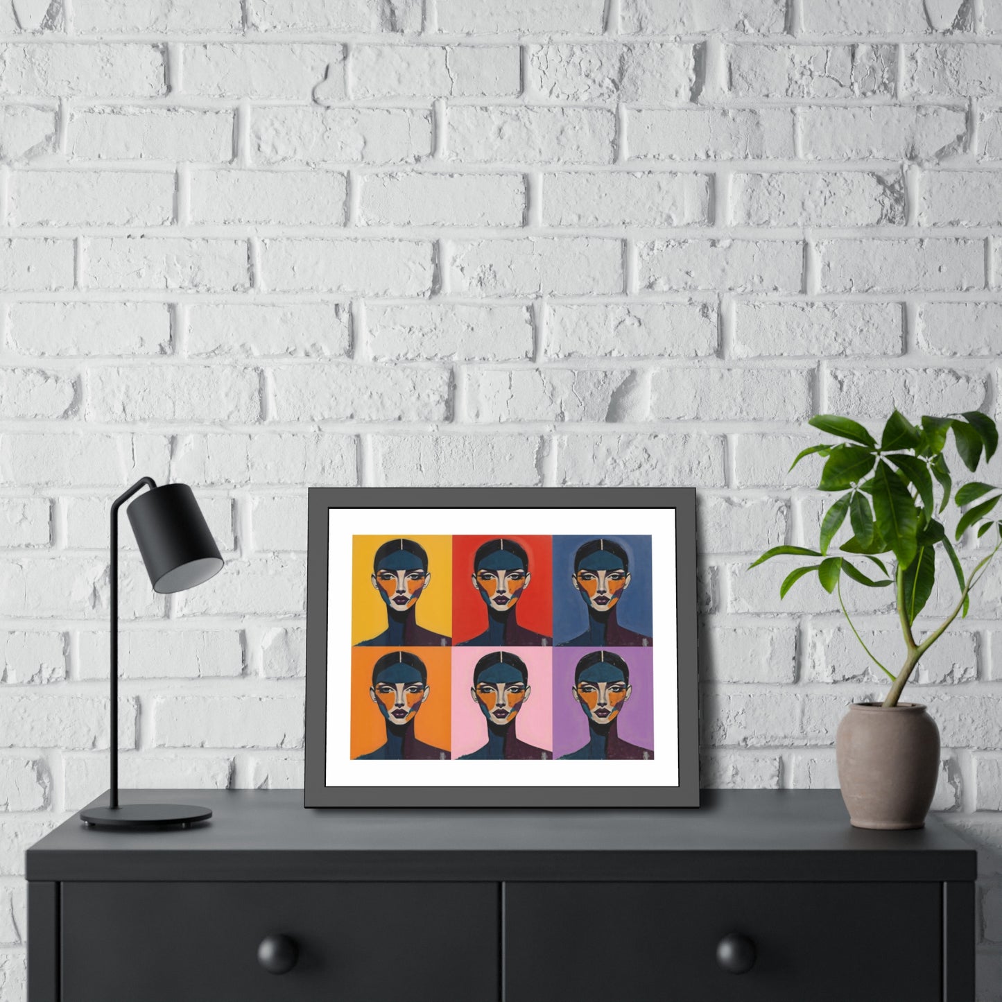 Pop Art Portrait Framed Poster — Colorful Six-Panel Modern Wall Art