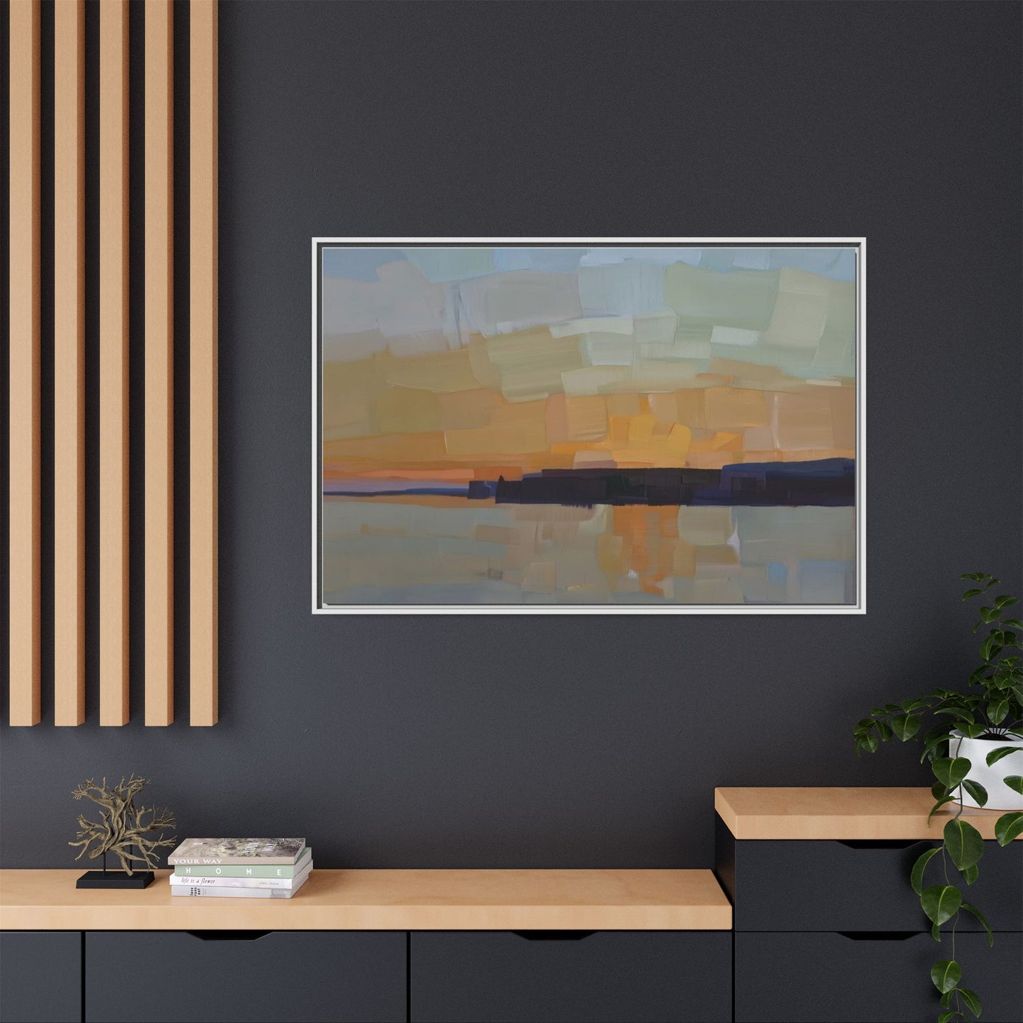 Framed Matte Canvas Sunset Abstract Landscape Art Print
