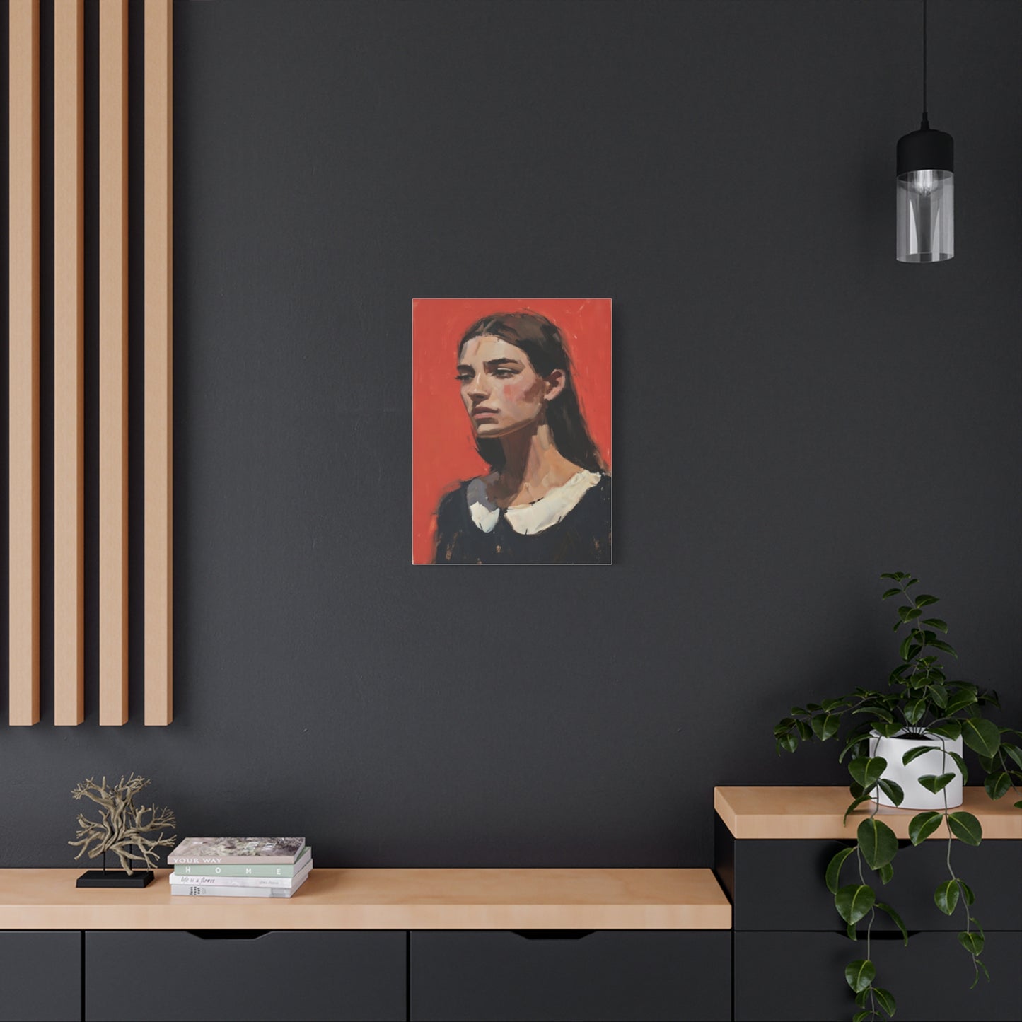 Portrait Canvas Print — Moody Red Figurative Art on Matte Stretched Canvas
